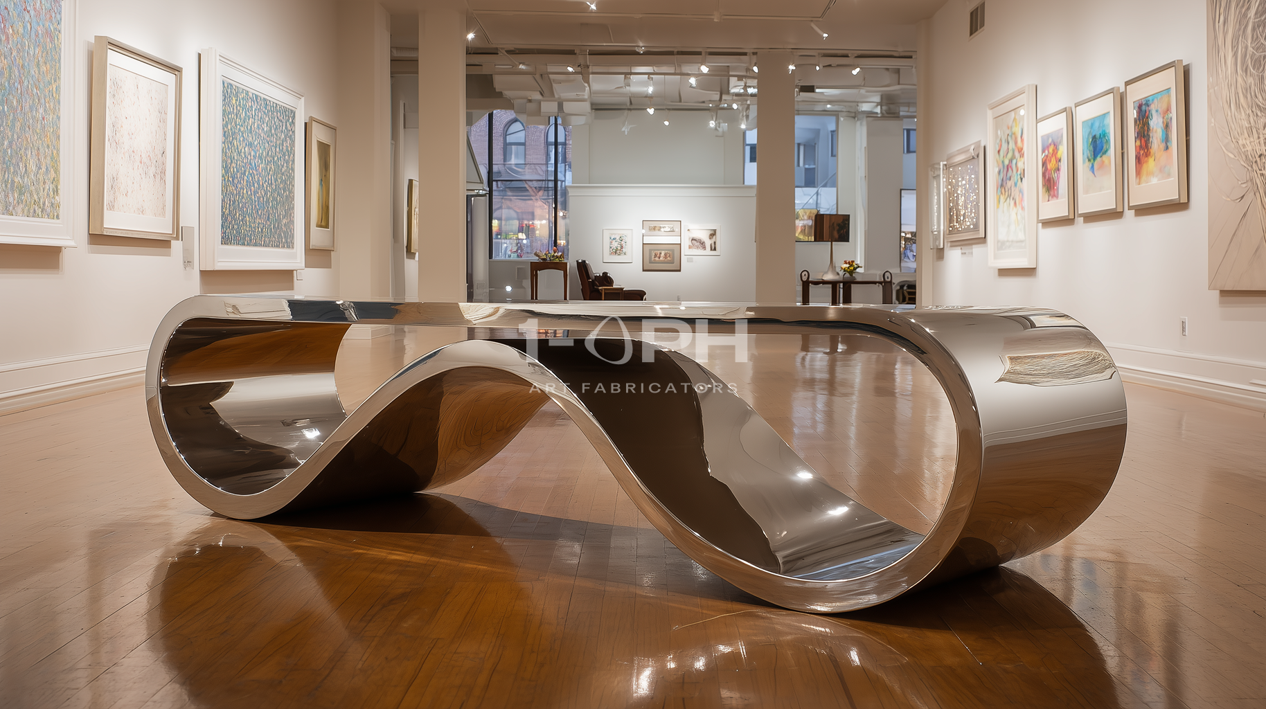 AeroLoop Bench — Ribbon-Form Mirror Stainless Steel Sculpture Bench