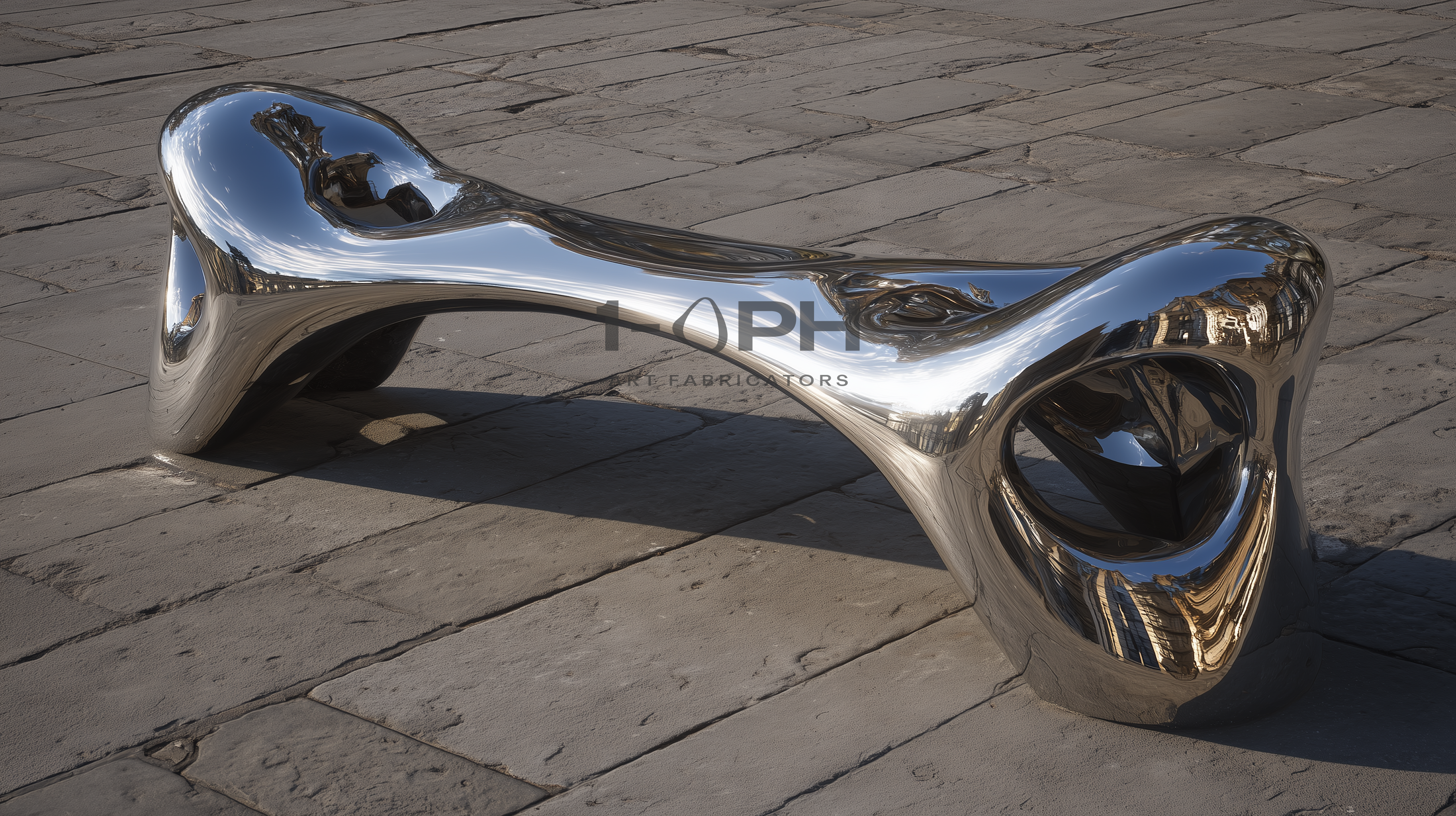 Fluidis Bench — Mirror-Polished Stainless Steel Sculpture Bench