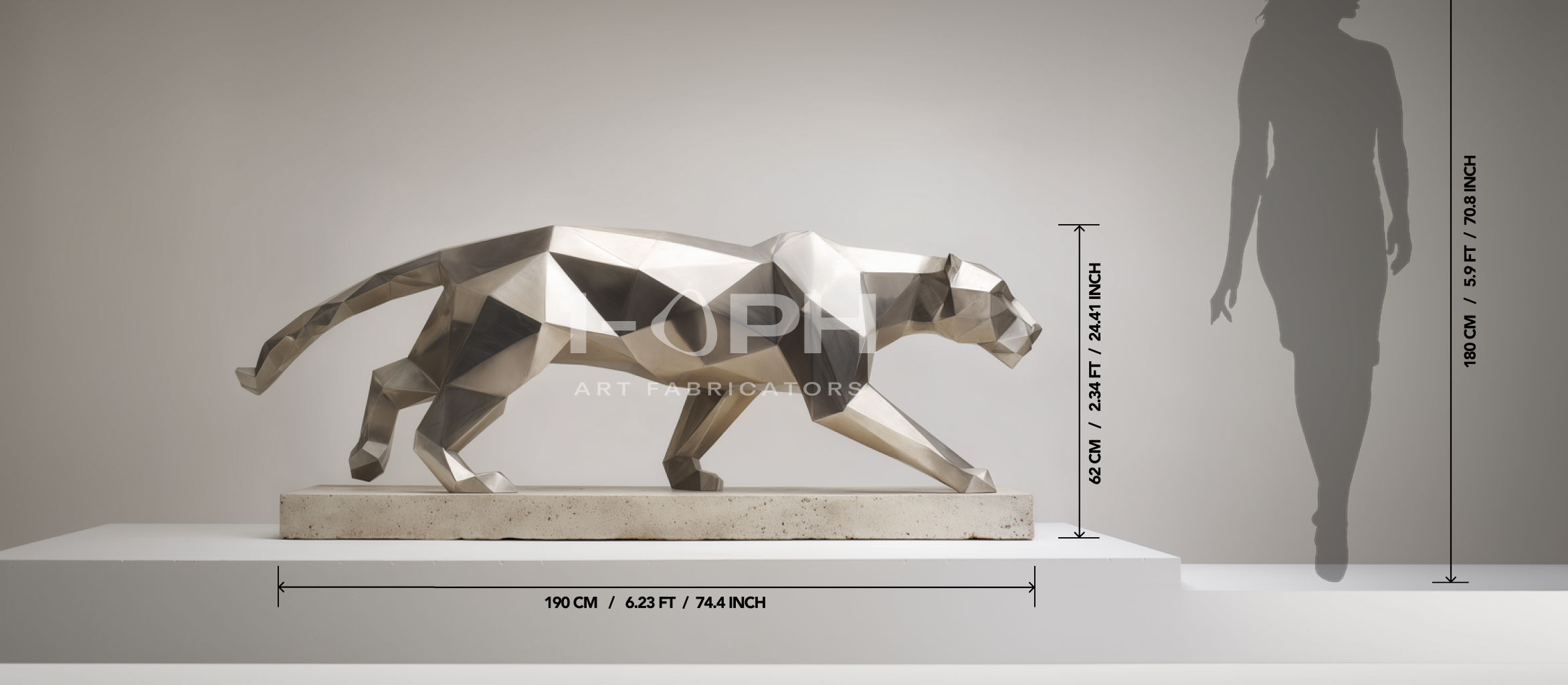 Imperial Stride Panther — Geometric Stainless Steel Sculpture