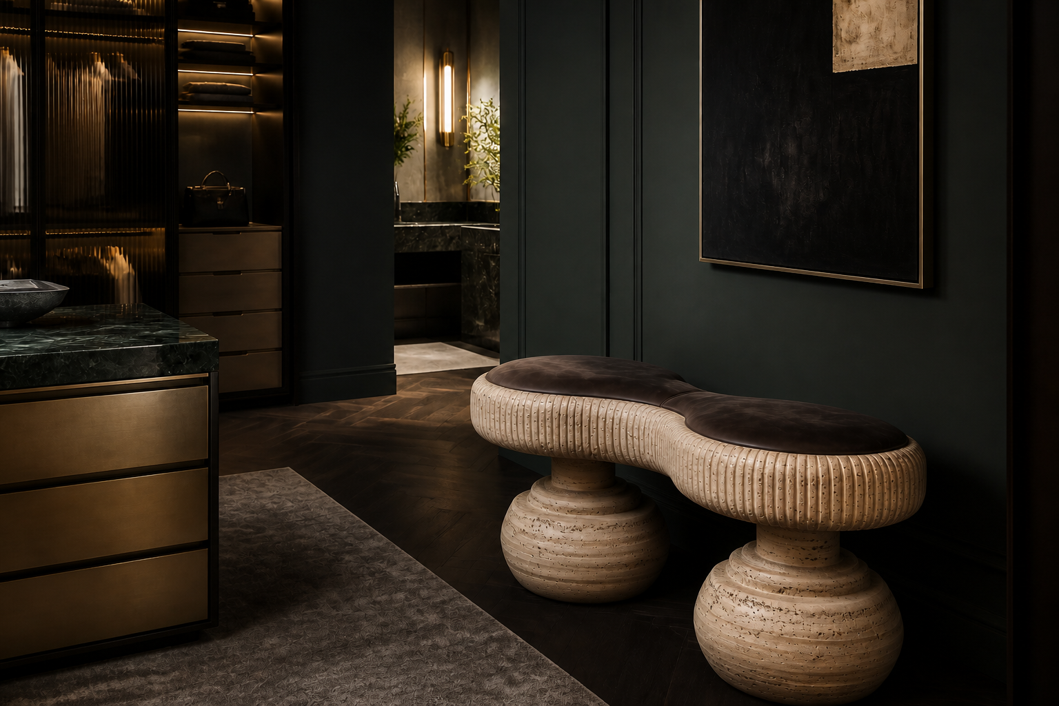 Lento — travertine sculptural bench by 1-OPH