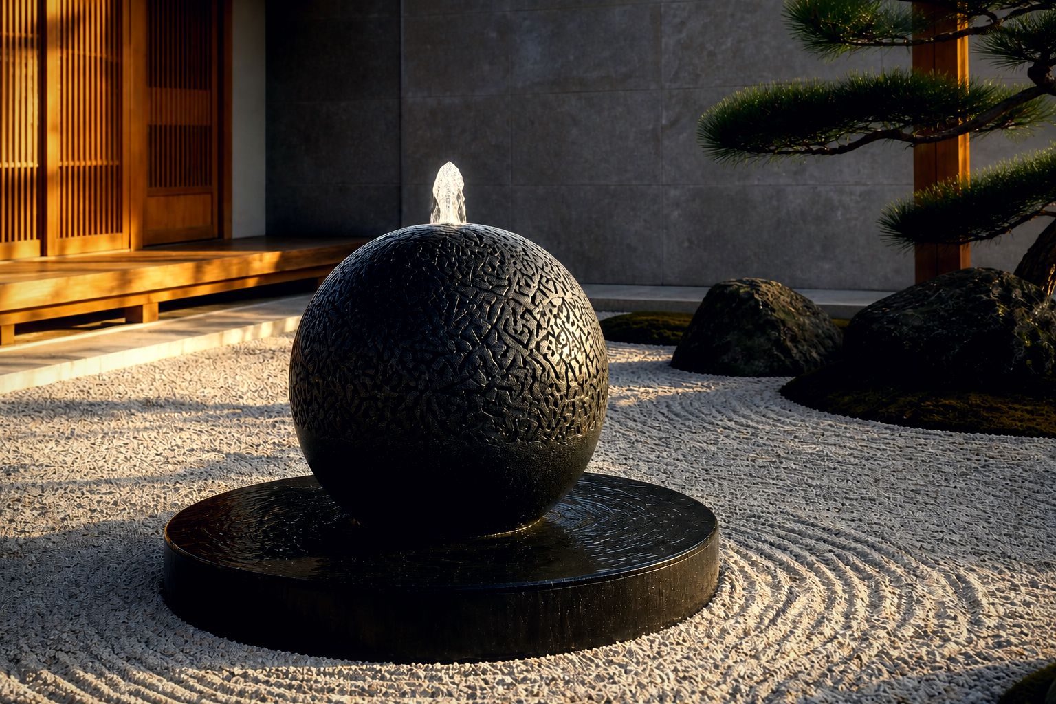 Atria — granite sphere fountain by 1-OPH