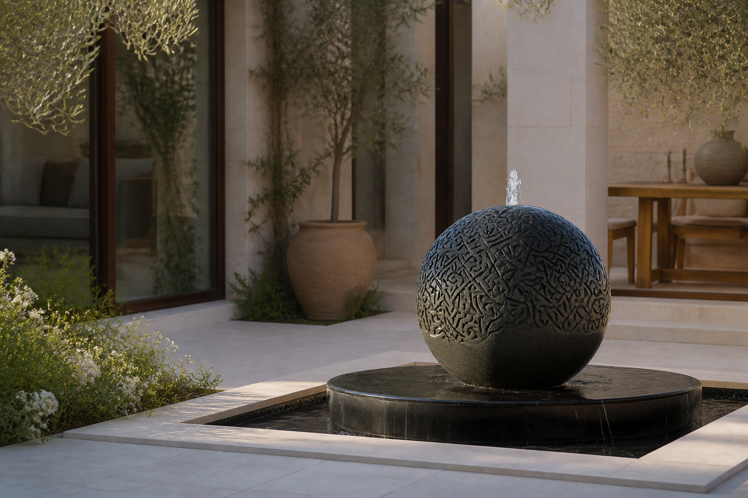 Atria — granite sphere fountain by 1-OPH