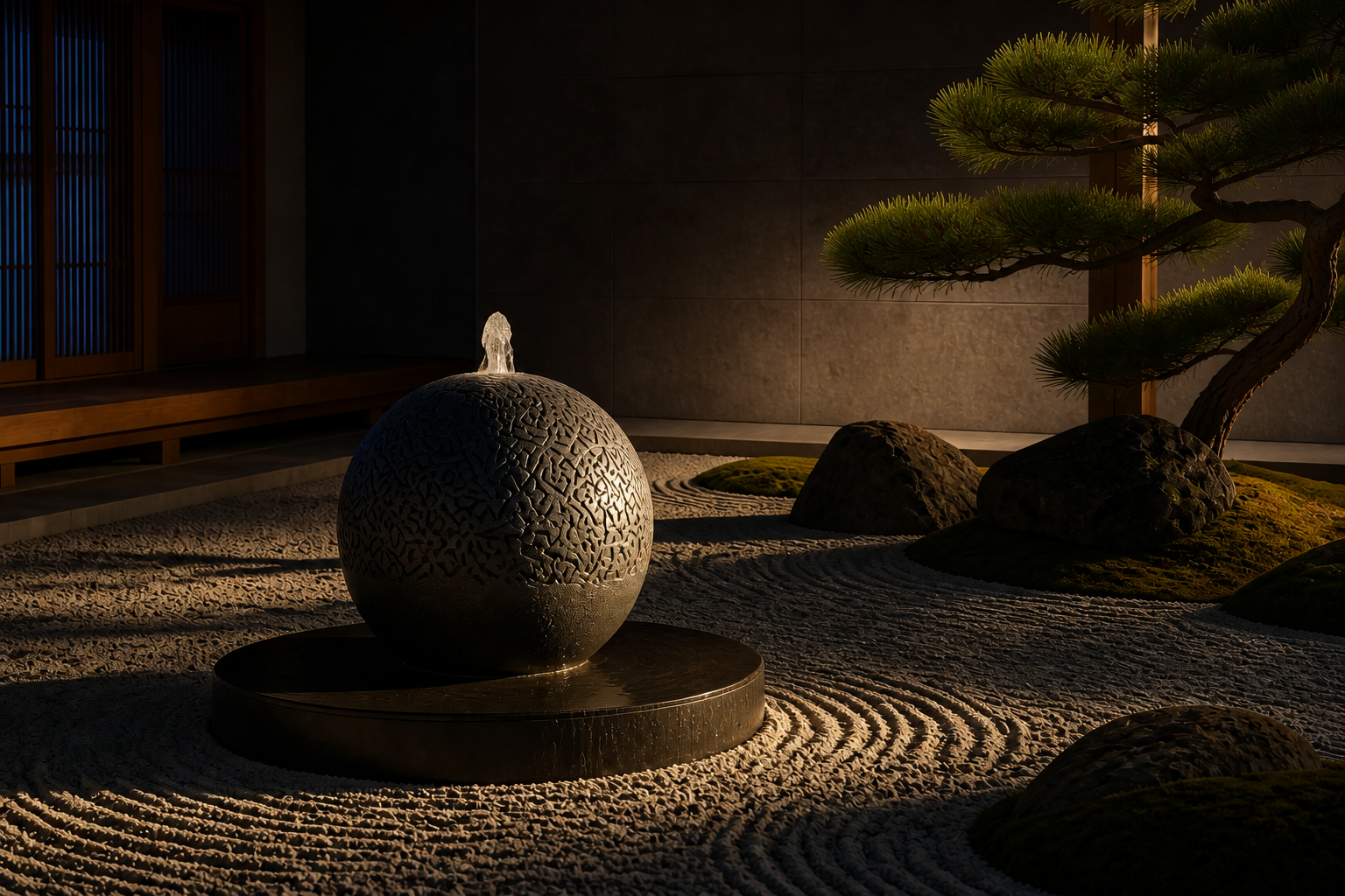 Atria — granite sphere fountain by 1-OPH