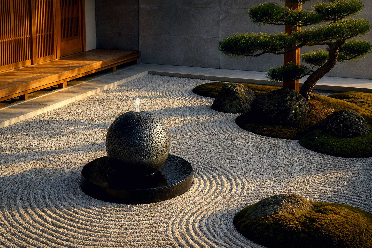 Atria — granite sphere fountain by 1-OPH