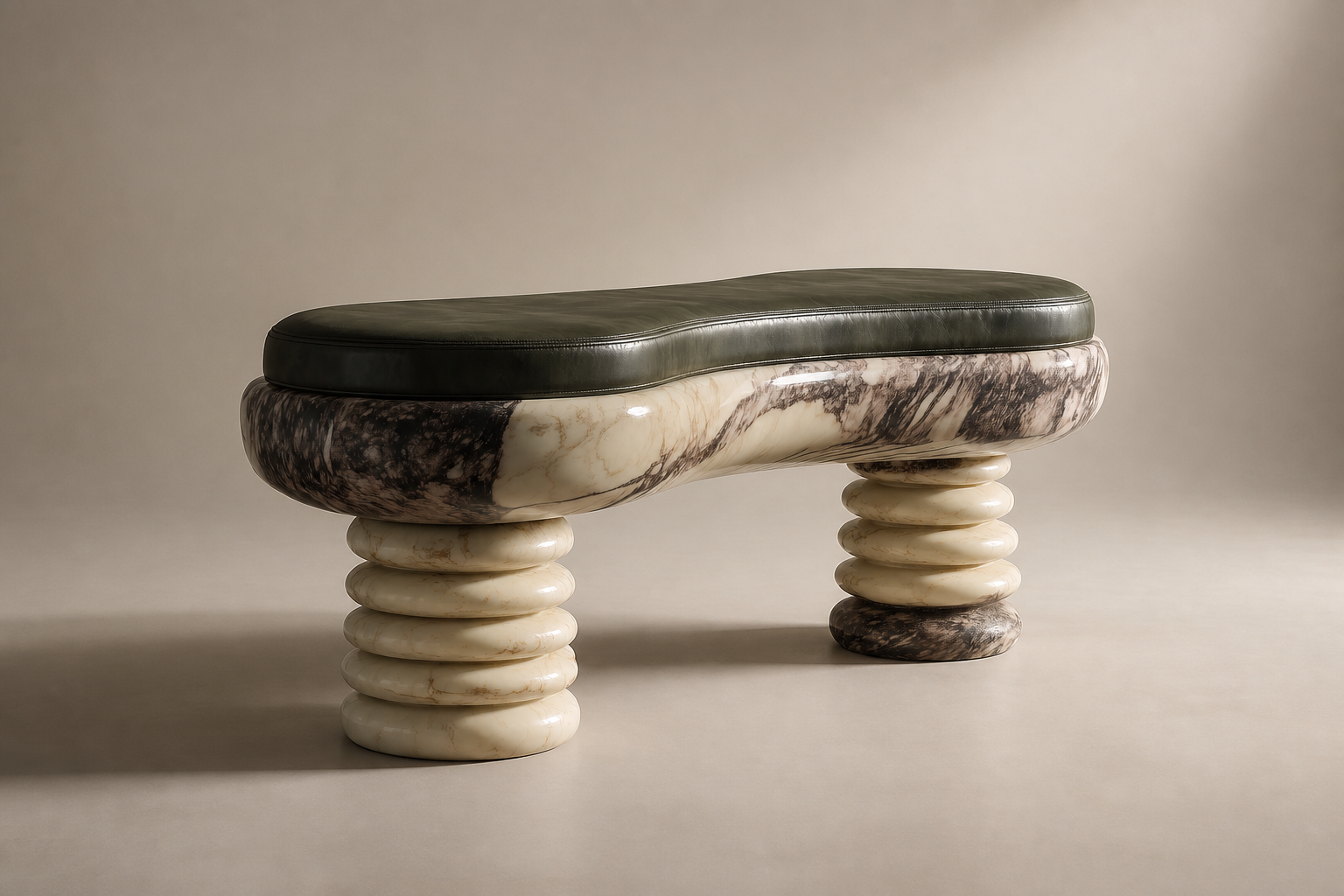 Ozio — green marble sculptural bench by 1-OPH