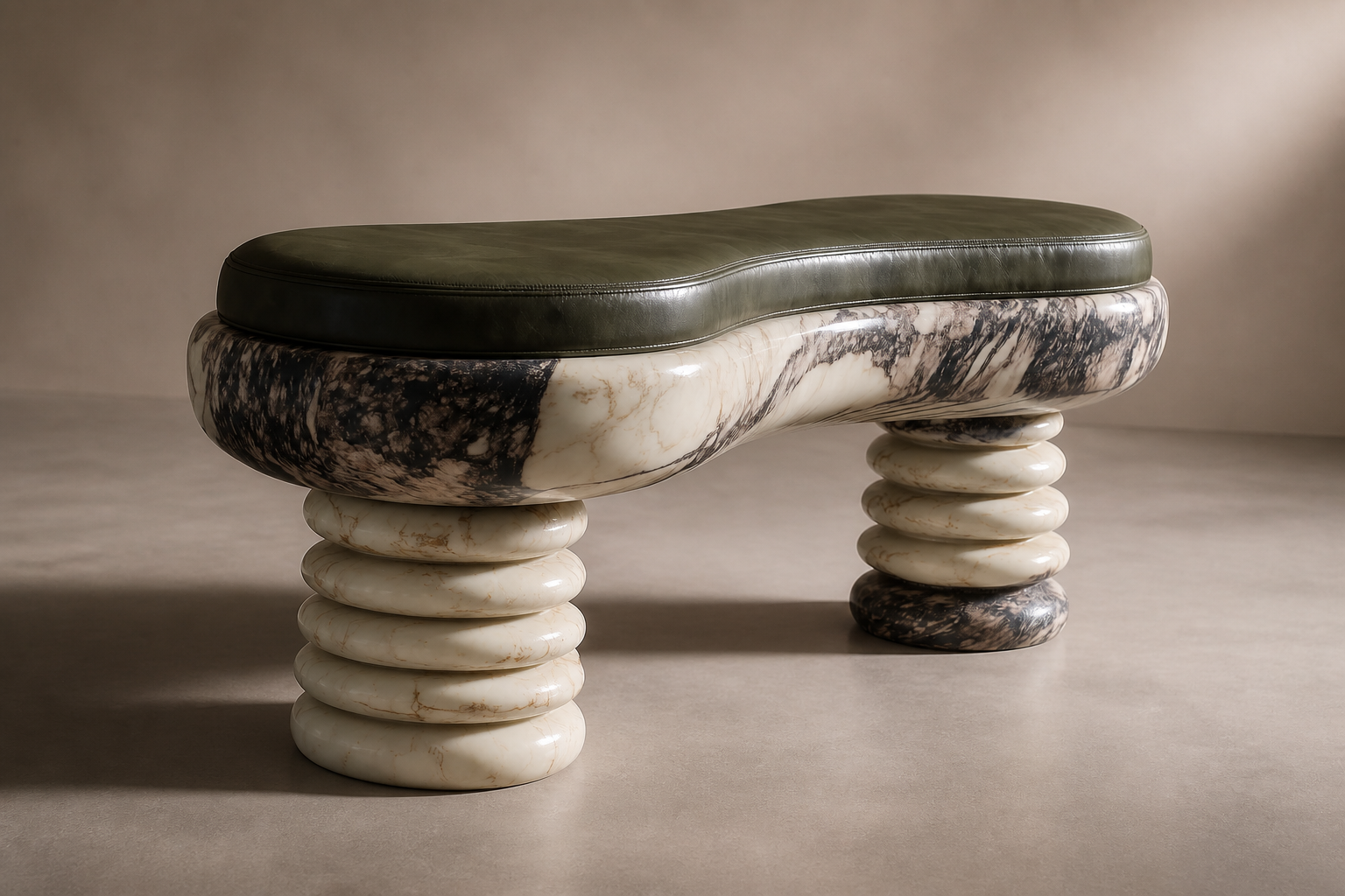 Ozio — green marble sculptural bench by 1-OPH