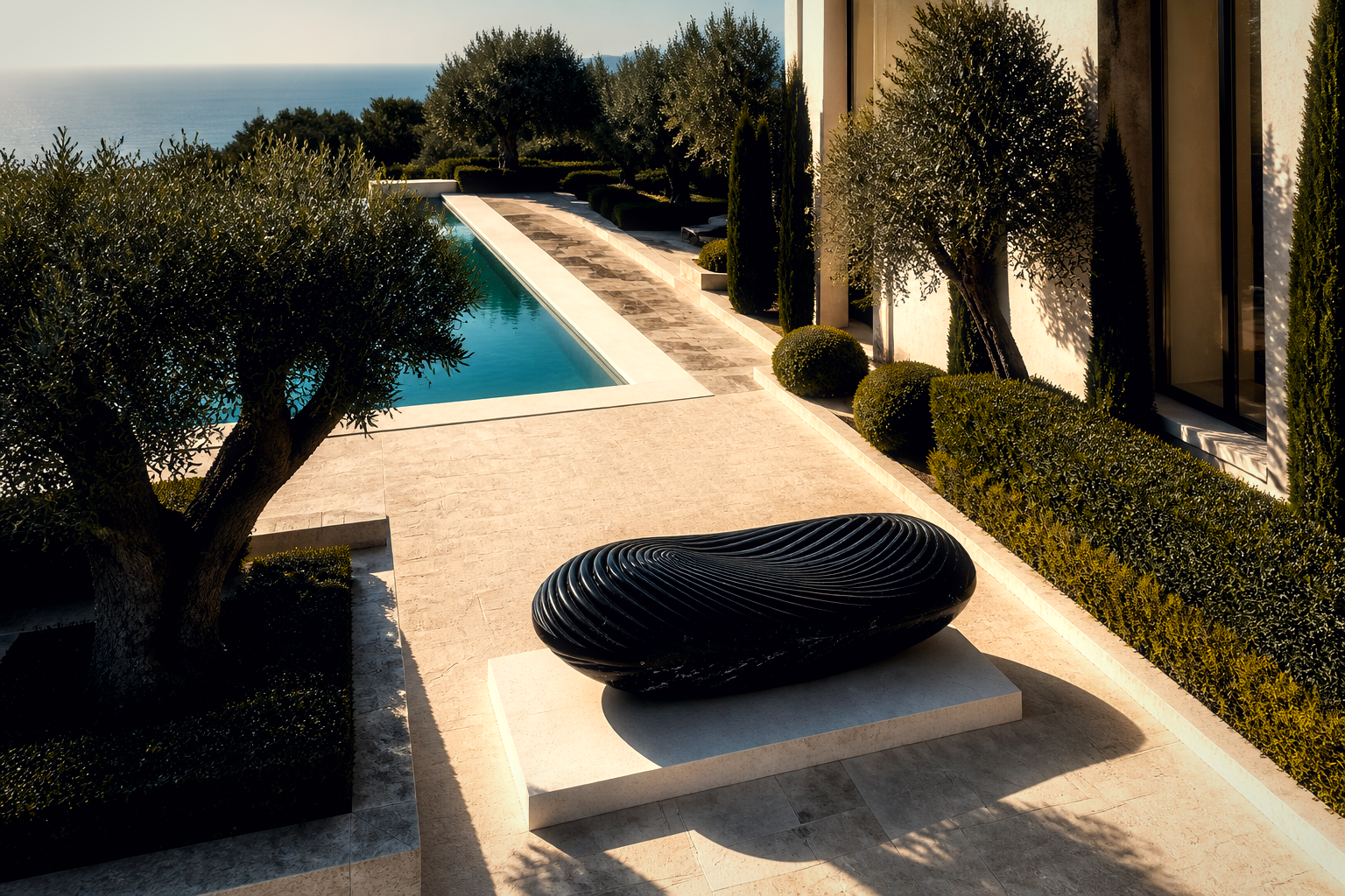 Naos — Nero Marquina marble on limestone sculpture by 1-OPH