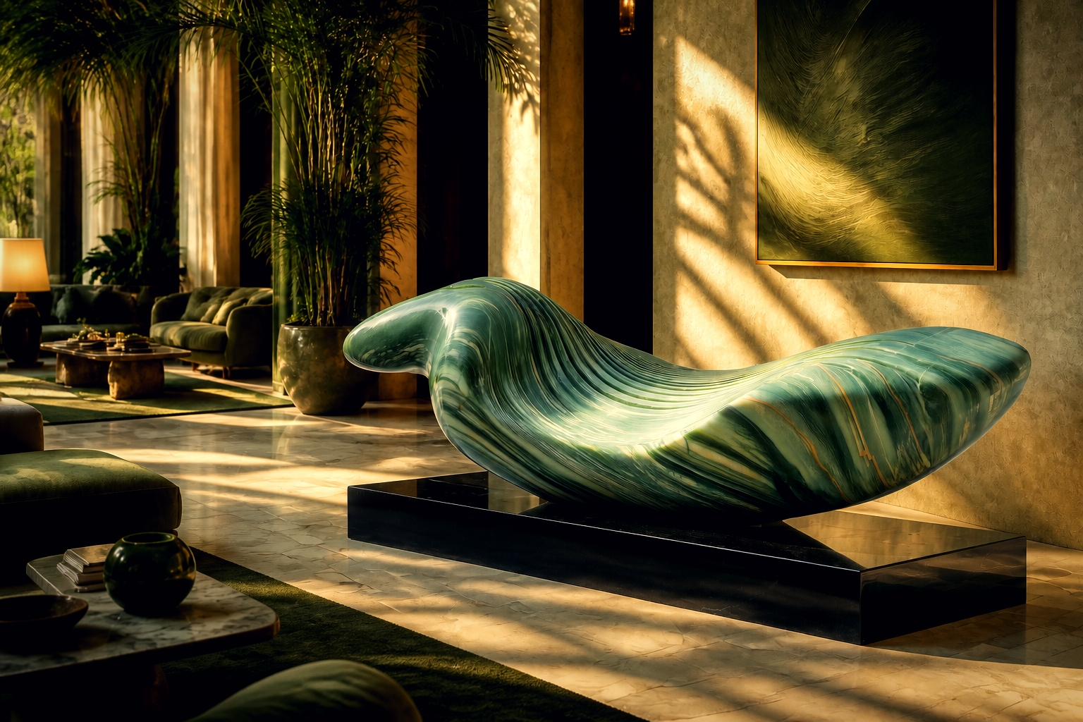 Suhail — Green marble on black marble sculpture by 1-OPH