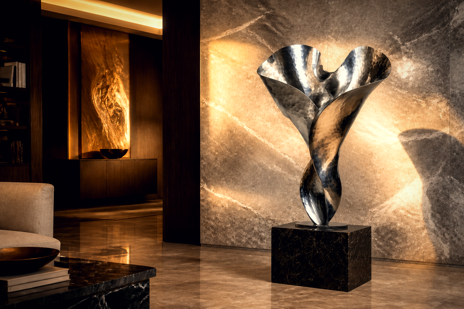 Biham — Stainless steel on marble sculpture by 1-OPH
