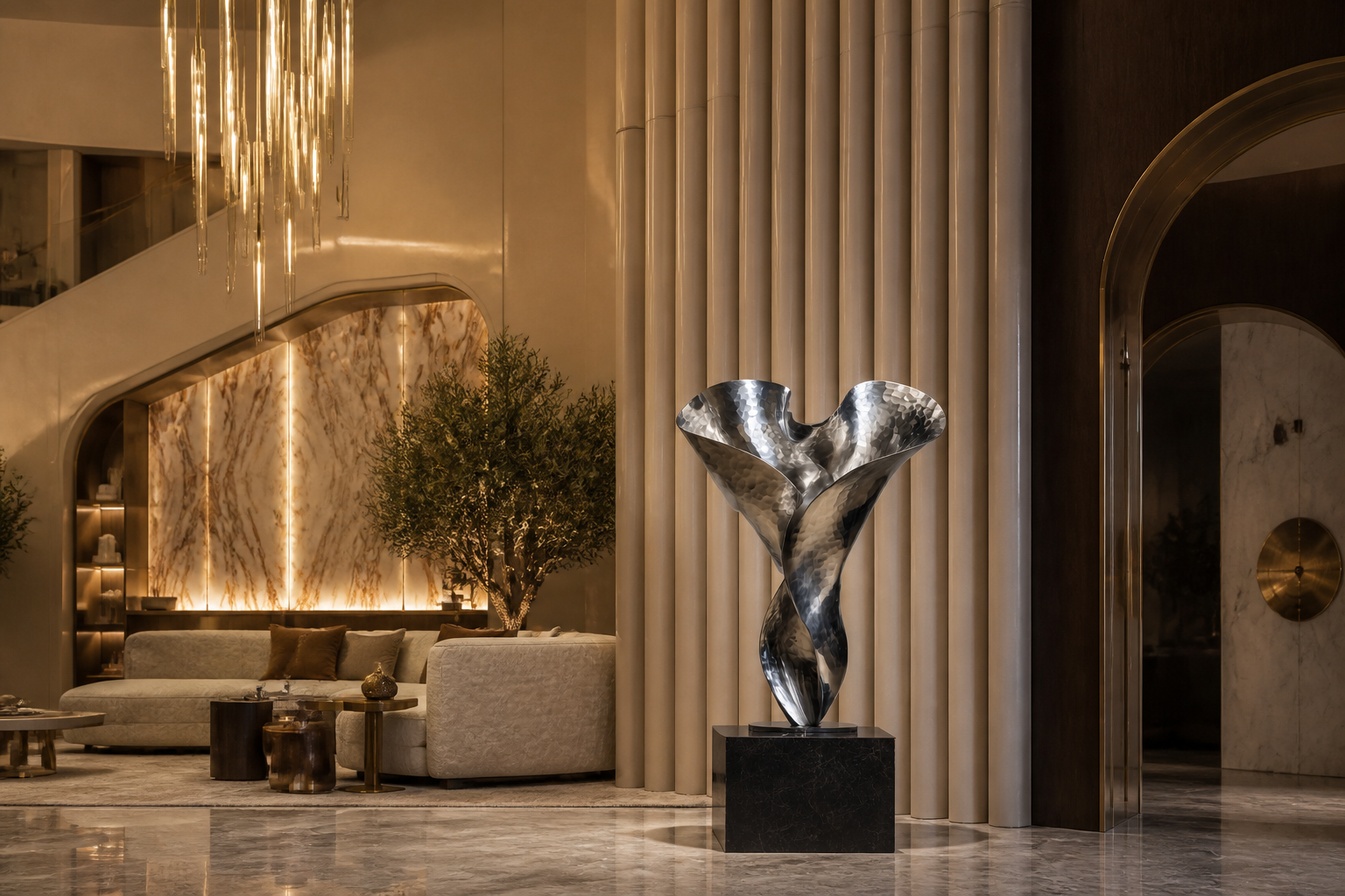 Biham — Stainless steel on marble sculpture by 1-OPH