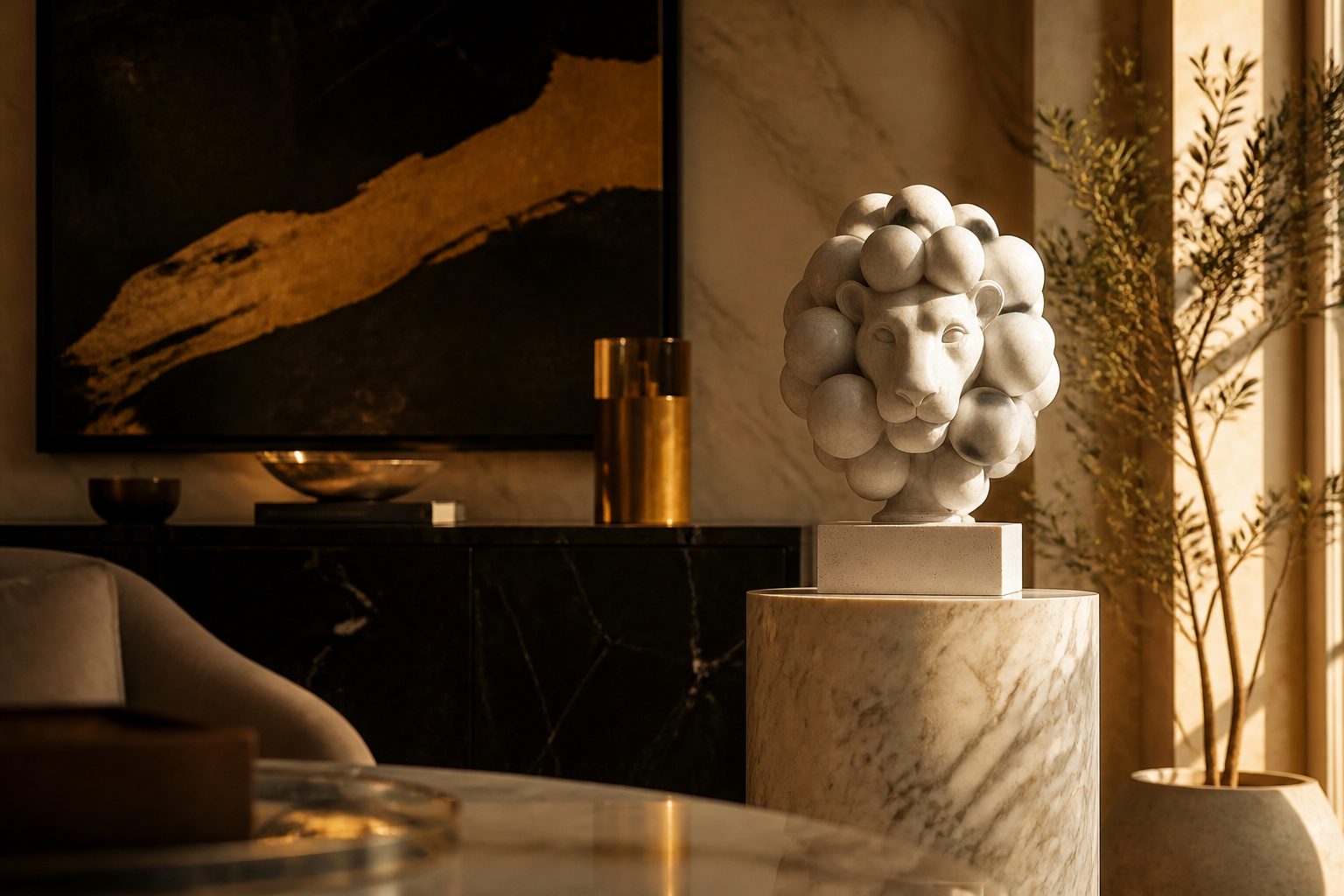 Igapo — Marble on travertine sculpture by 1-OPH