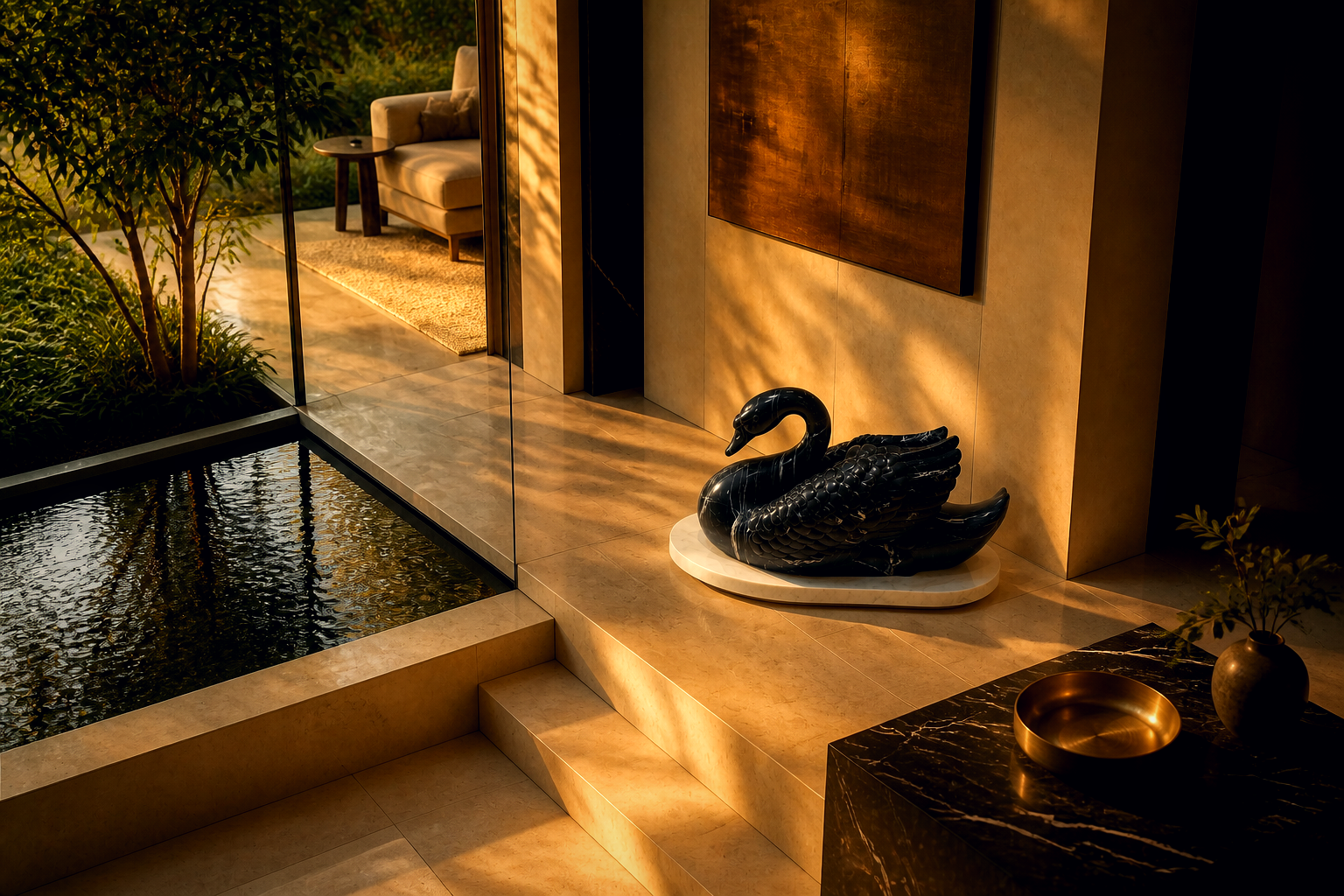 Campo — Nero Marquina marble on white marble sculpture by 1-OPH