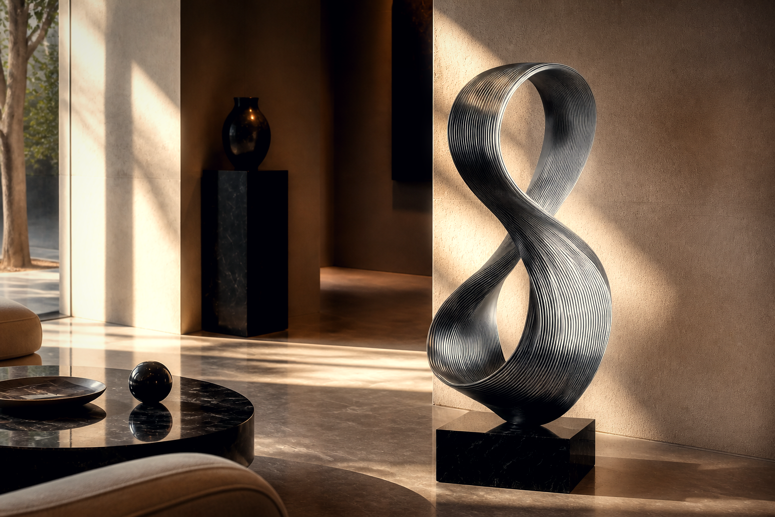 Skat — Stainless steel on Nero Marquina marble sculpture by 1-OPH