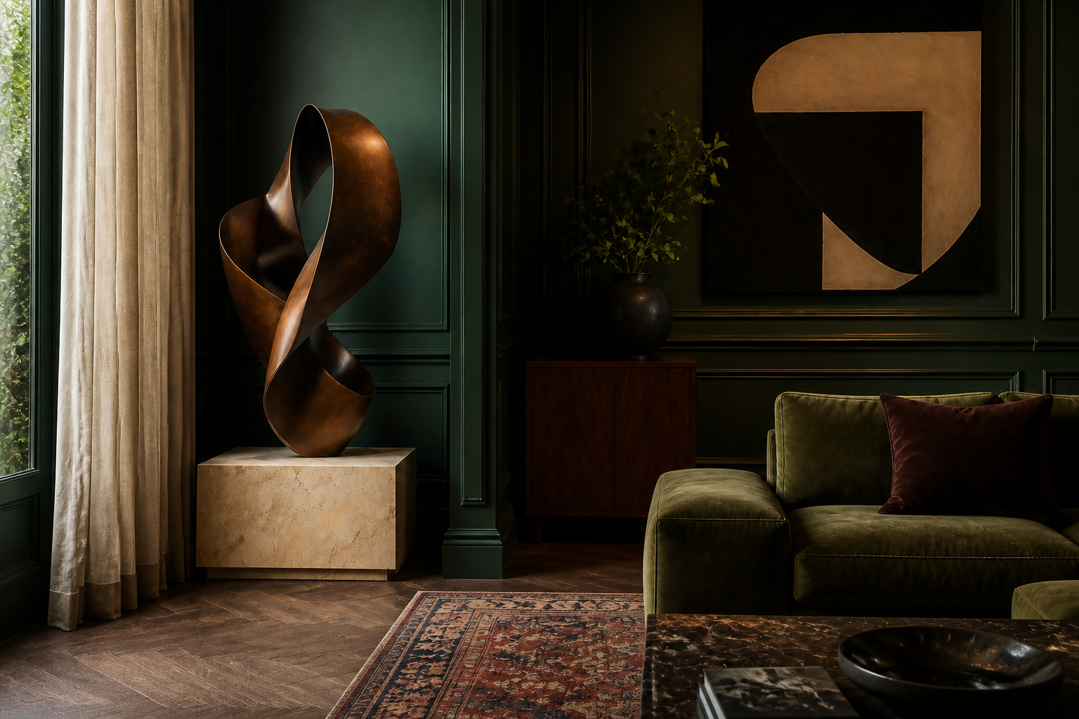 Mizar — Bronze on travertine sculpture by 1-OPH