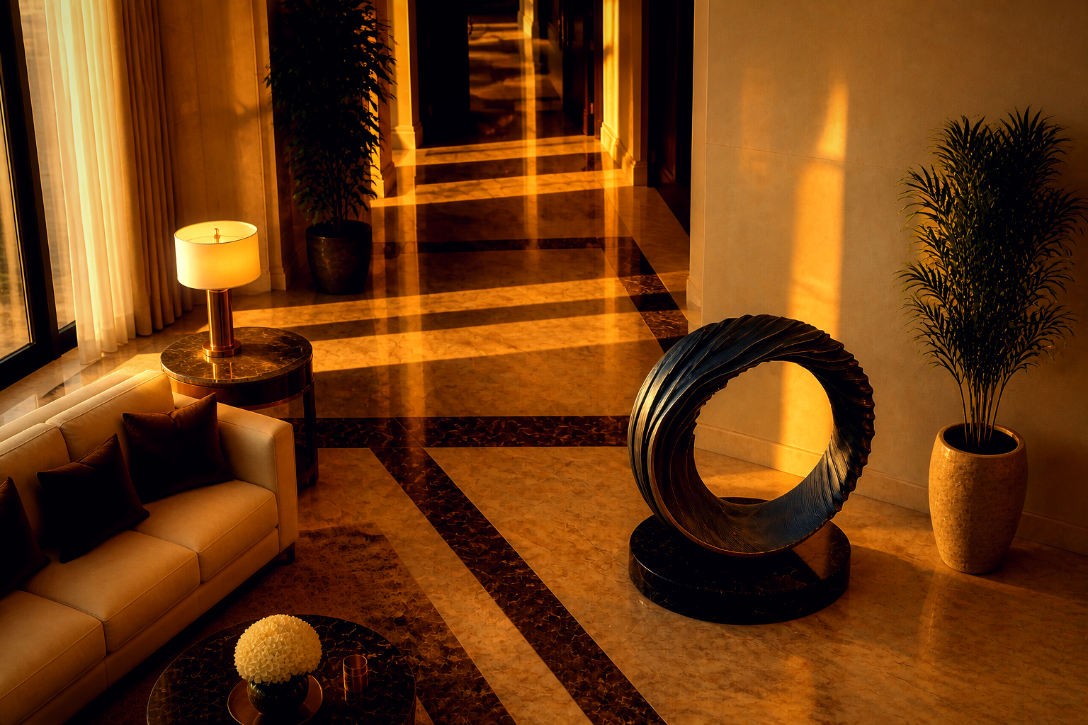 Arenal — Bronze on Nero Marquina marble sculpture by 1-OPH