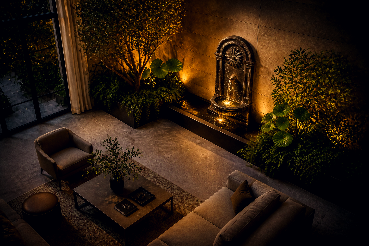 Velina — black marble wall fountain by 1-OPH