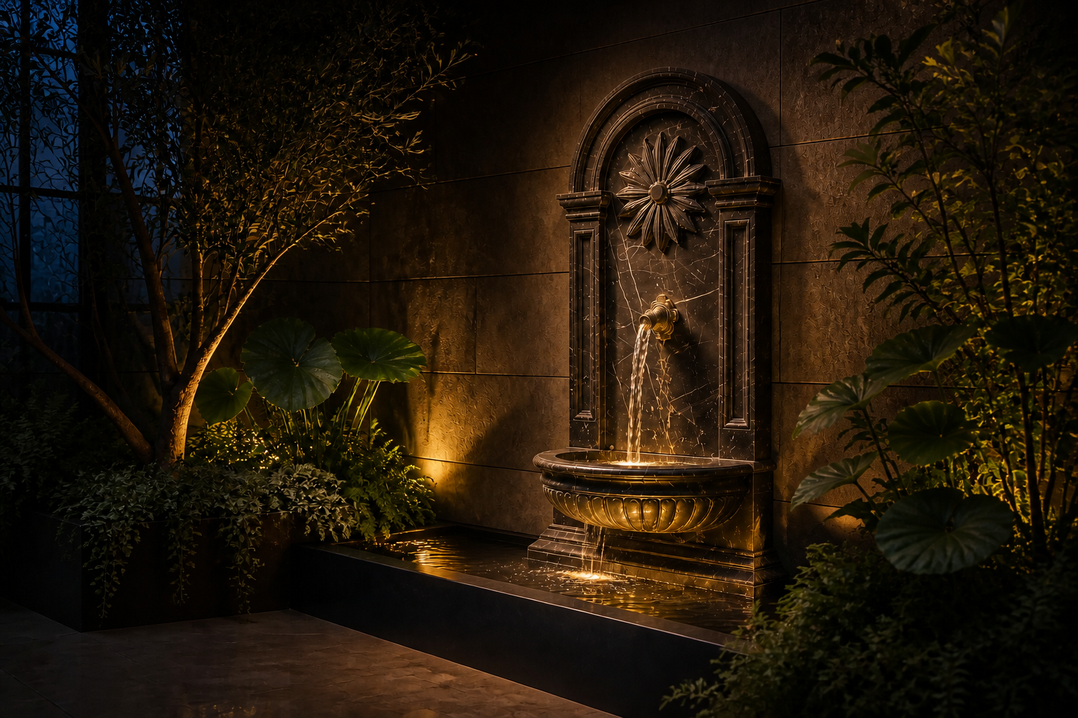 Velina — black marble wall fountain by 1-OPH