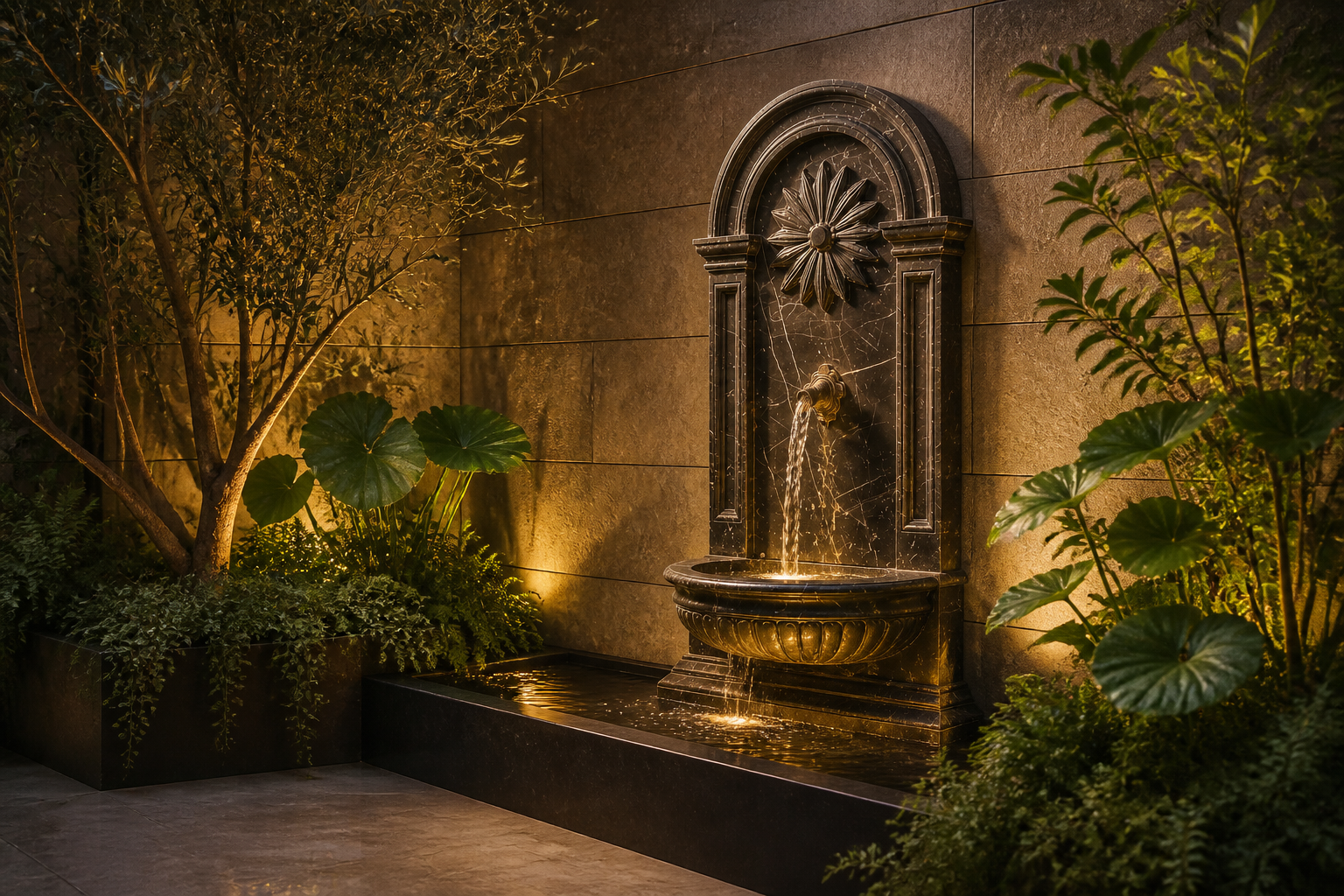 Velina — black marble wall fountain by 1-OPH