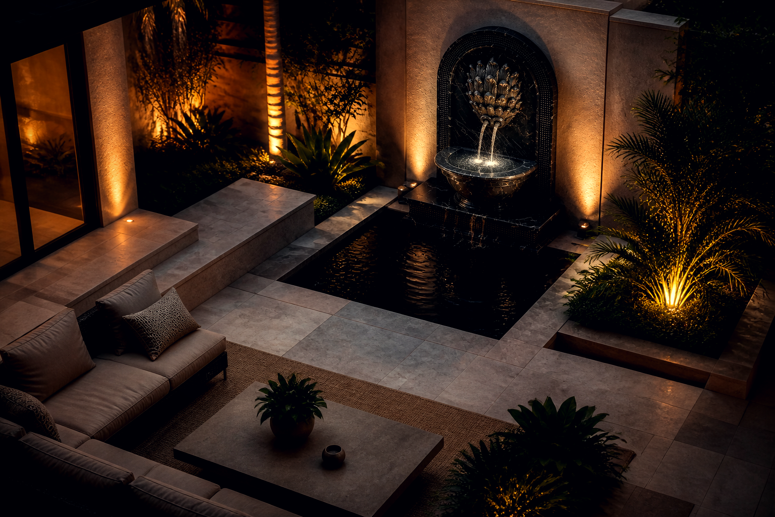 Nubara — black marble wall fountain by 1-OPH