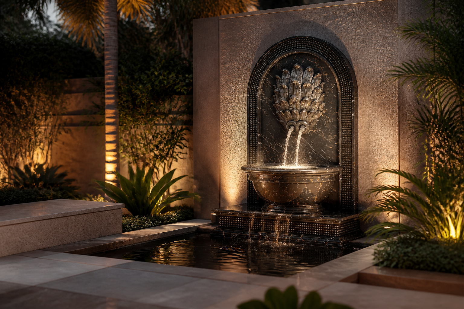 Nubara — black marble wall fountain by 1-OPH