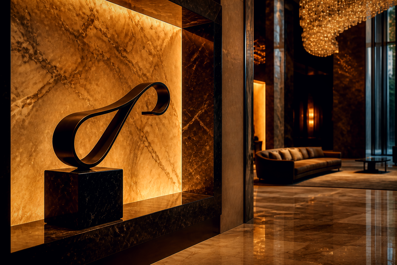 Ancha — Bronze on Nero Marquina marble sculpture by 1-OPH