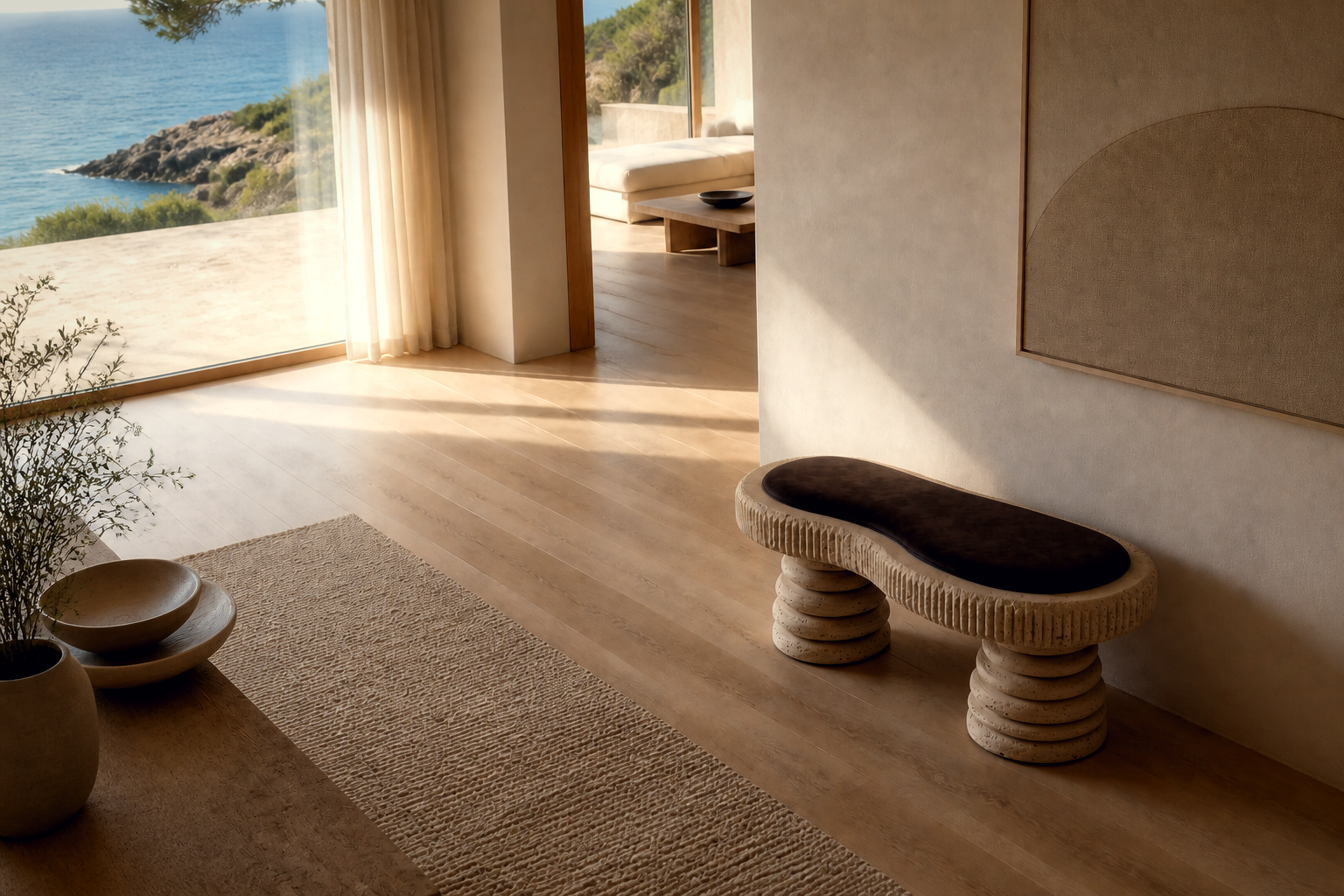Sereda — travertine sculptural bench by 1-OPH