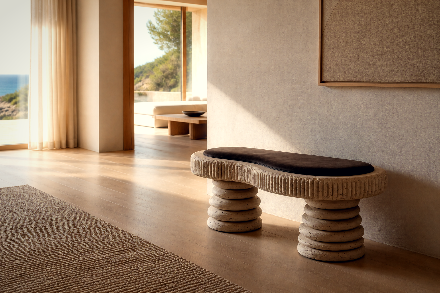 Sereda — travertine sculptural bench by 1-OPH
