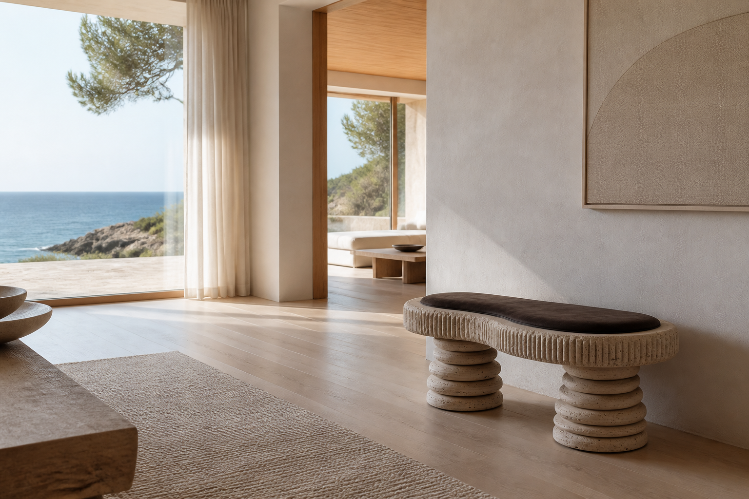 Sereda — travertine sculptural bench by 1-OPH