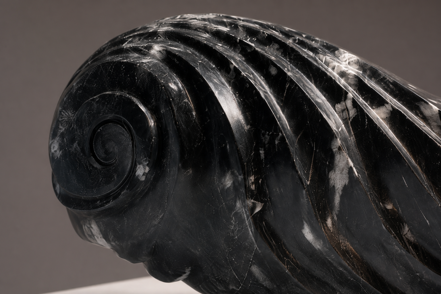 Albali — Nero Marquina marble on white marble sculpture by 1-OPH