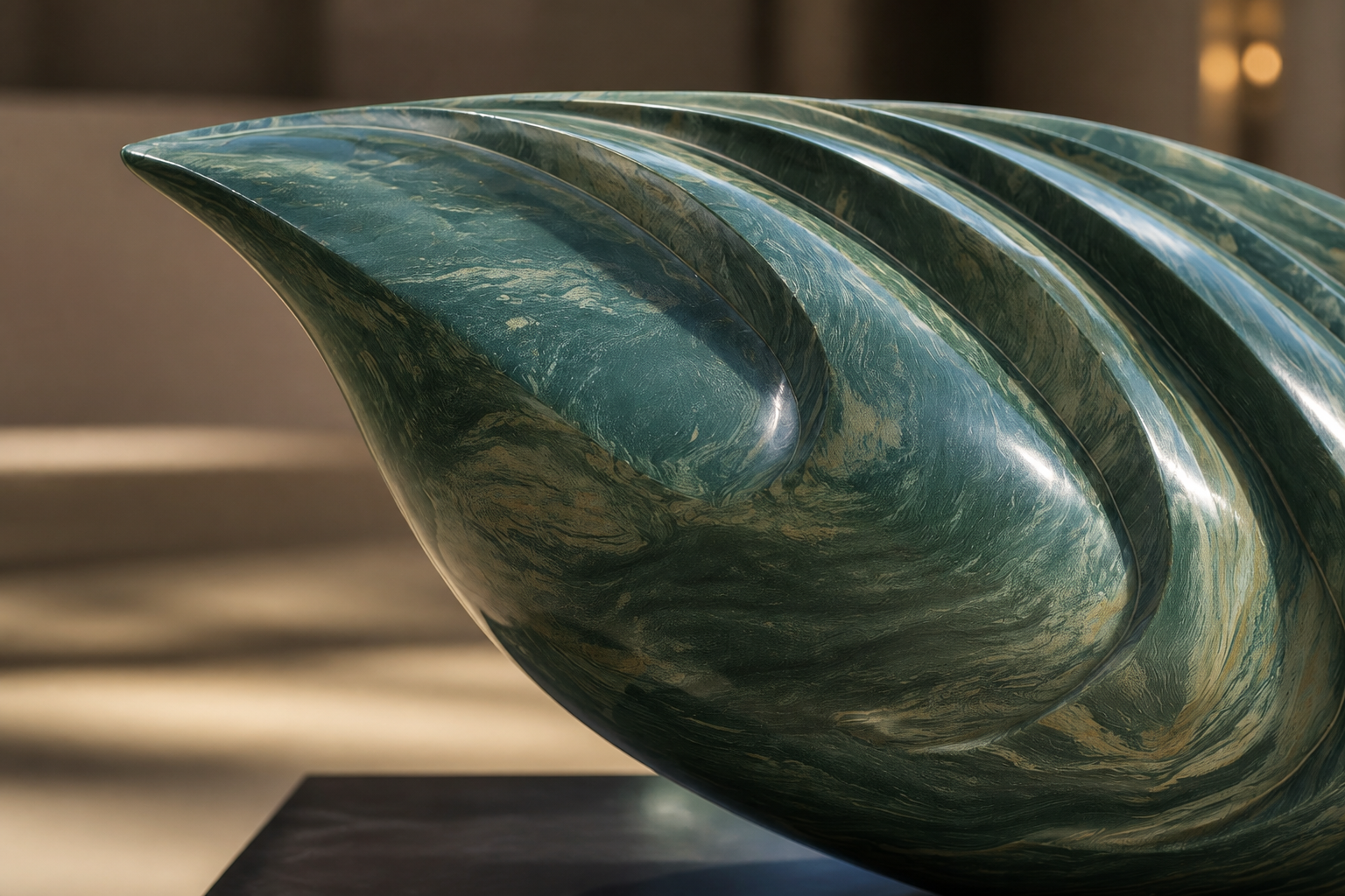 Nashra — Green marble on Nero Marquina marble sculpture by 1-OPH