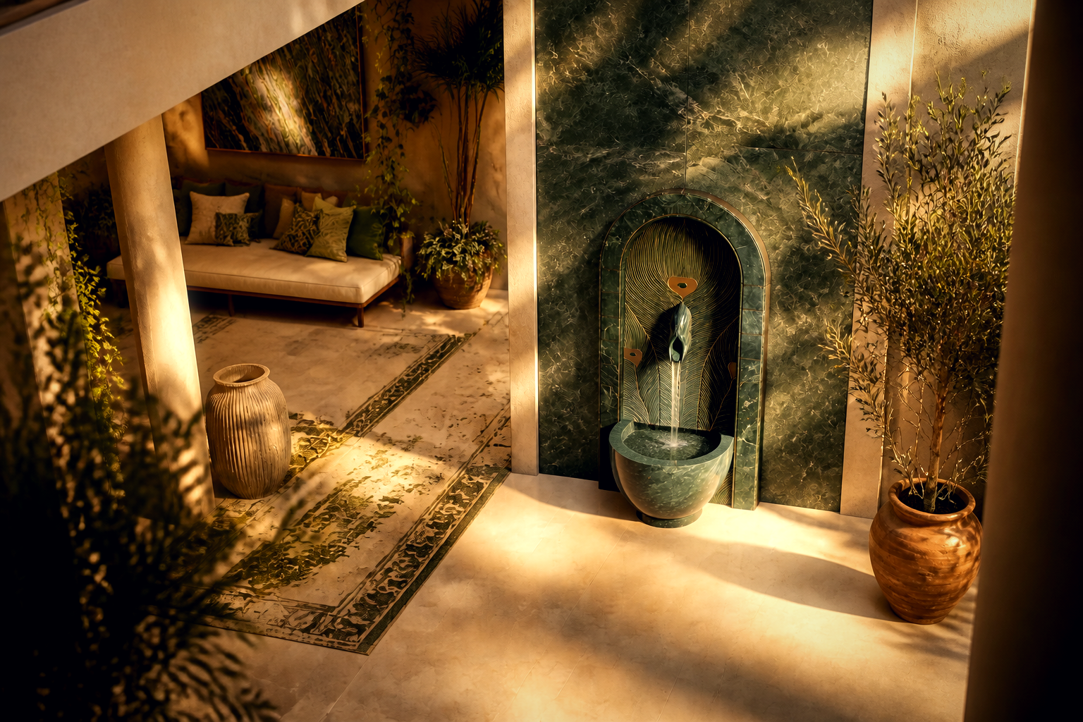 Vapora — green marble wall fountain by 1-OPH