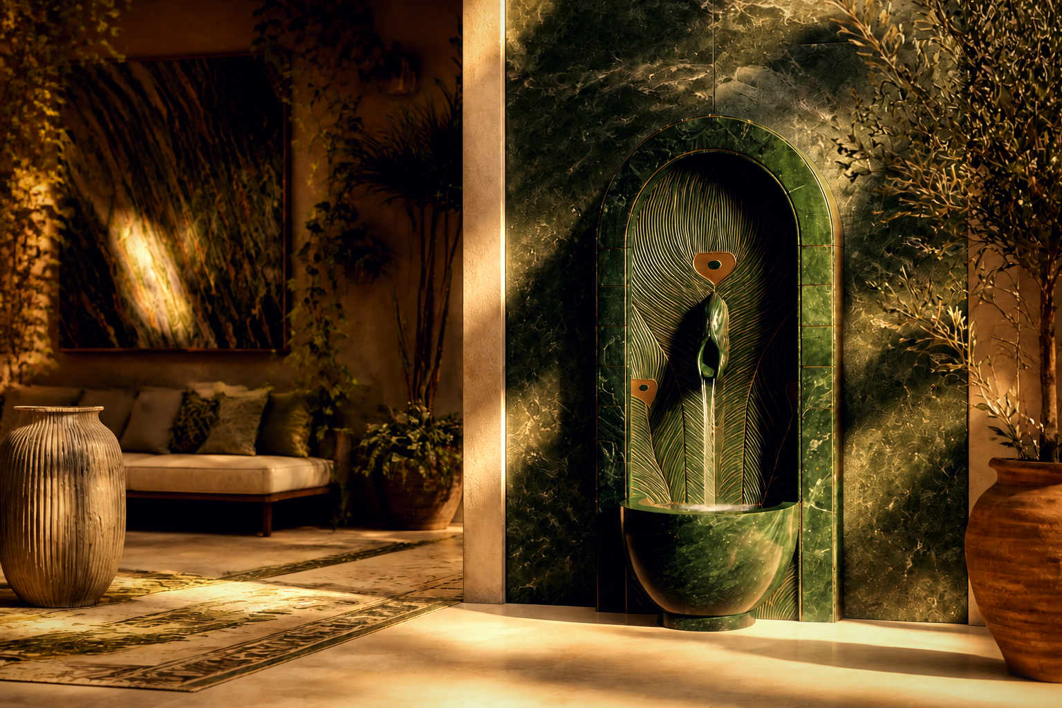 Vapora — green marble wall fountain by 1-OPH