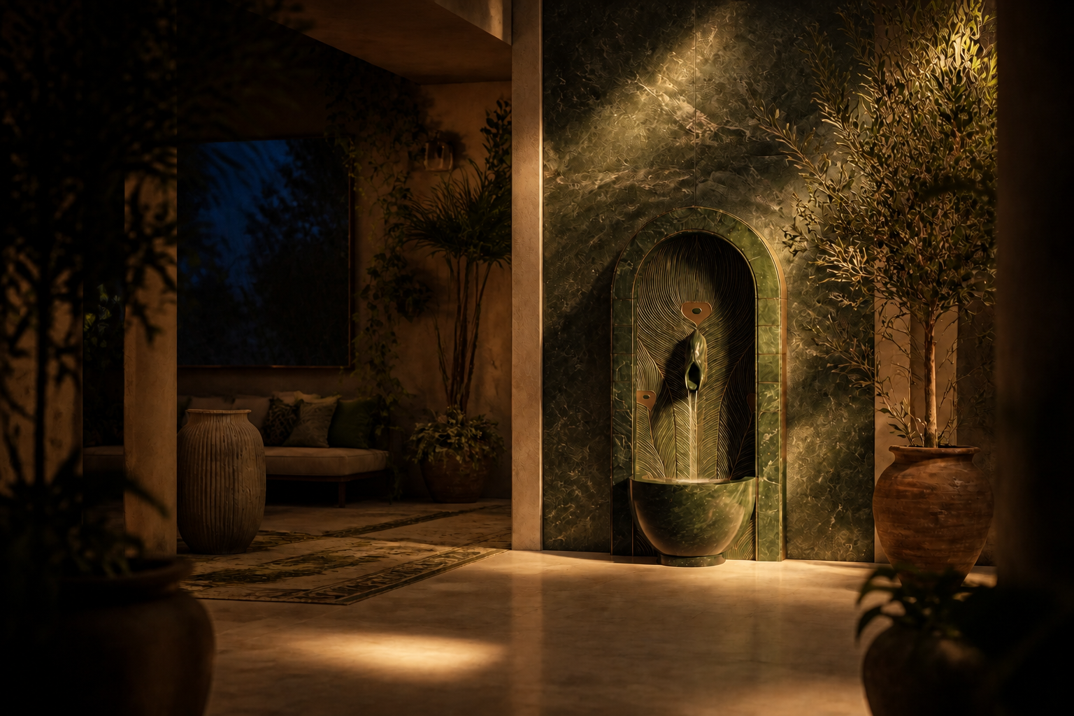 Vapora — green marble wall fountain by 1-OPH