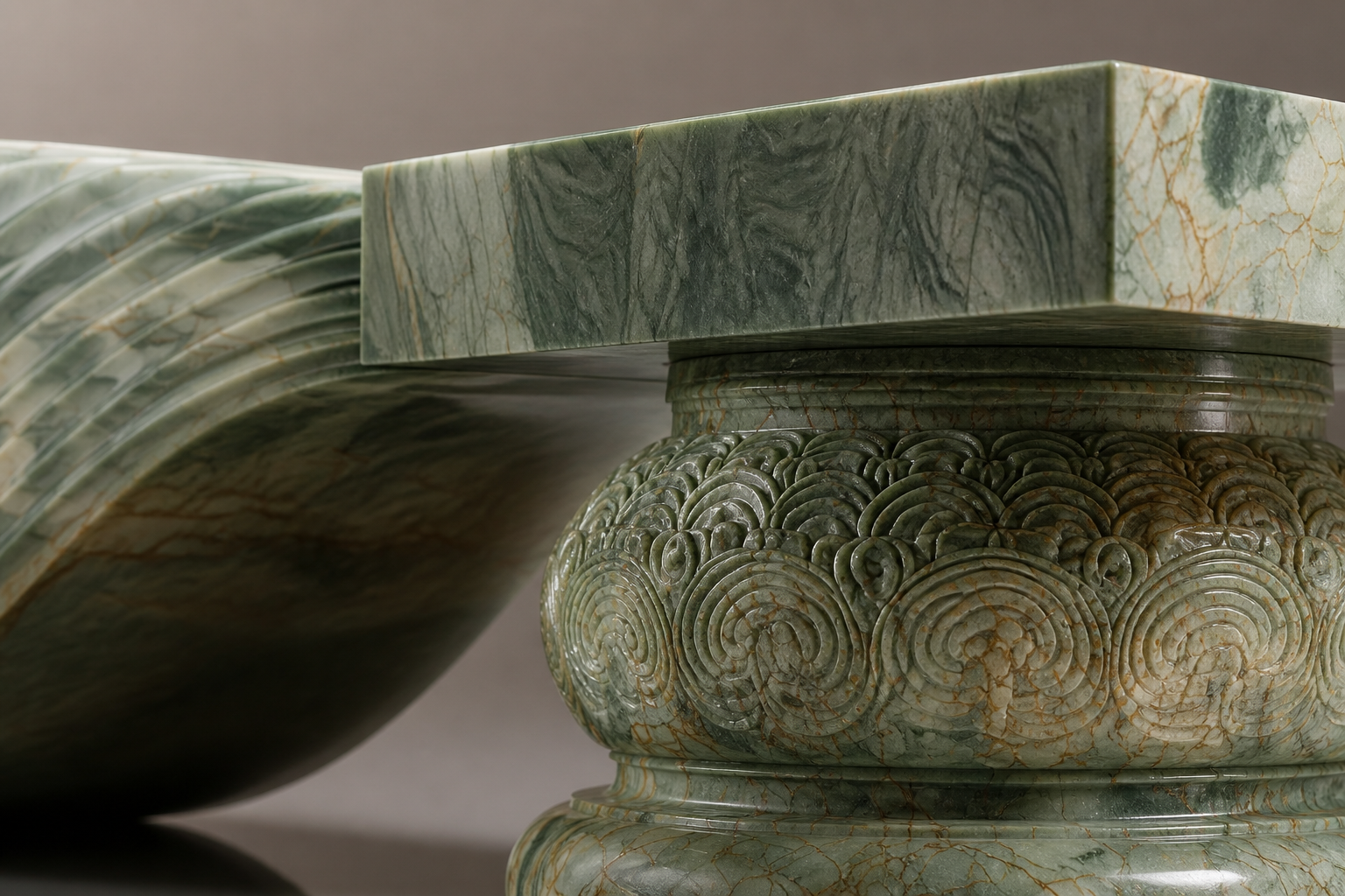 Morara — green marble sculptural bench by 1-OPH