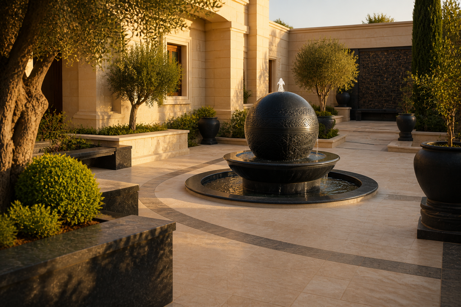 Azimuth — stone sphere fountain by 1-OPH