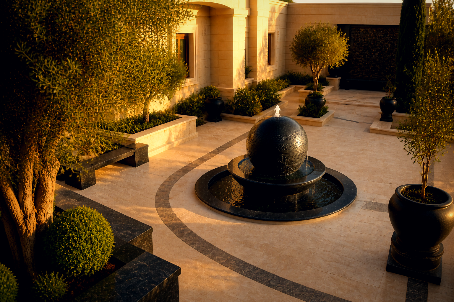 Azimuth — stone sphere fountain by 1-OPH