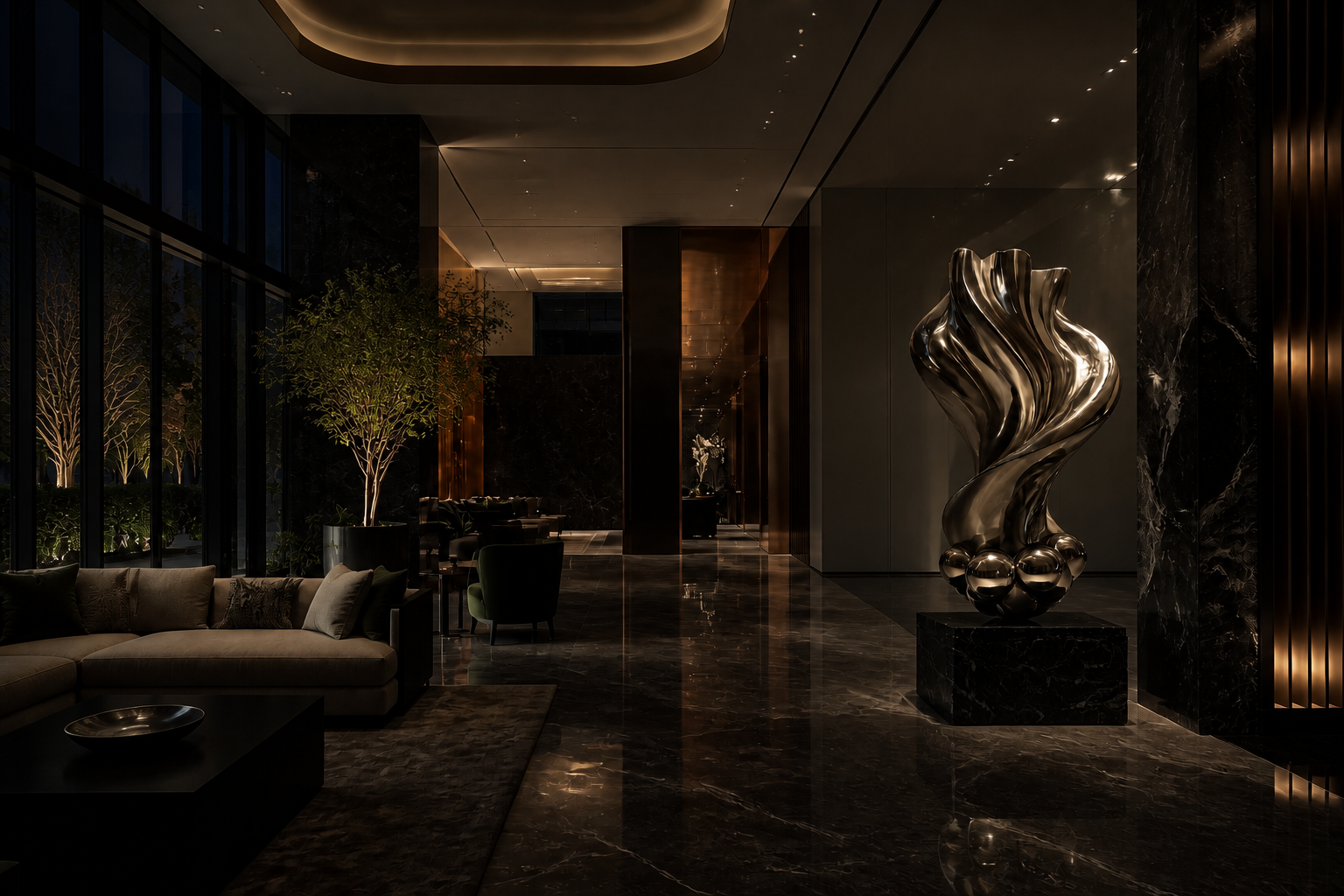 Rukbat — Stainless steel on Nero Marquina marble sculpture by 1-OPH