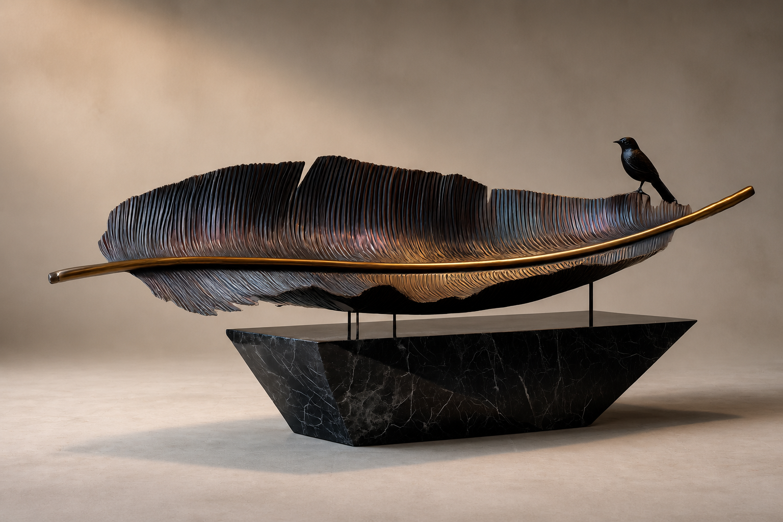 Agresta — Bronze on Nero Marquina marble sculpture by 1-OPH