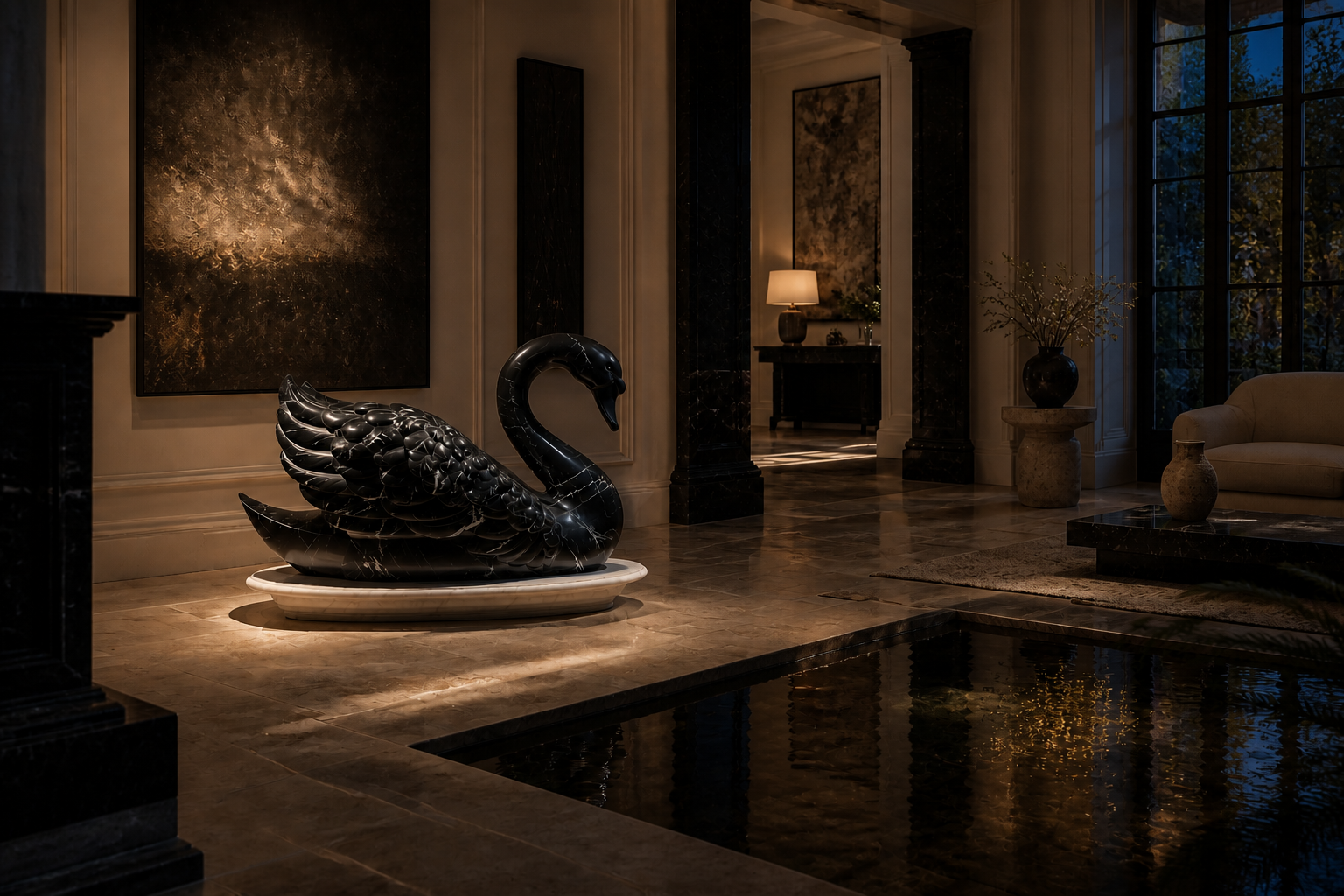 Alpina — Nero Marquina marble on white marble sculpture by 1-OPH