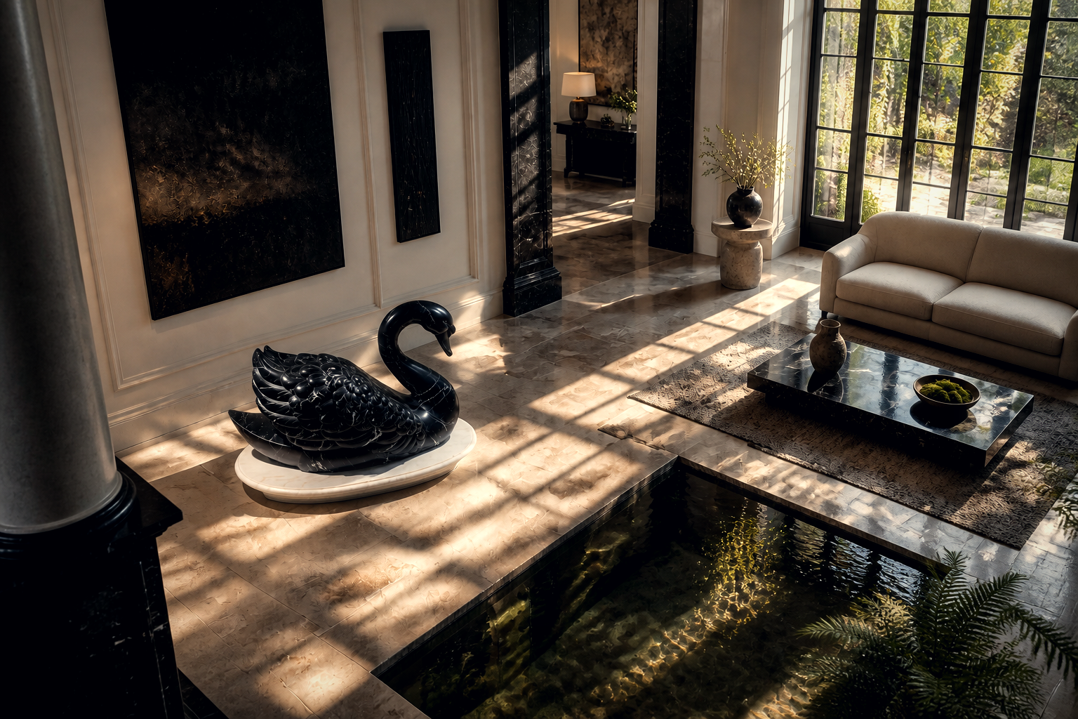Alpina — Nero Marquina marble on white marble sculpture by 1-OPH