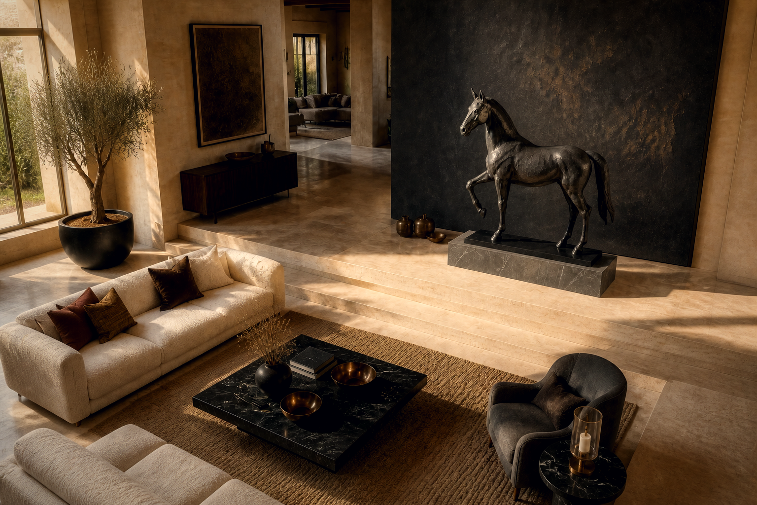 Litoral — Bronze on Nero Marquina marble sculpture by 1-OPH