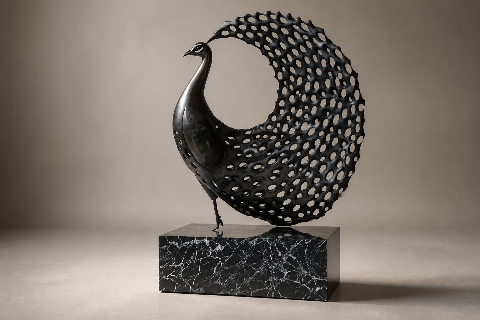 Ramosa — Bronze on Nero Marquina marble sculpture by 1-OPH