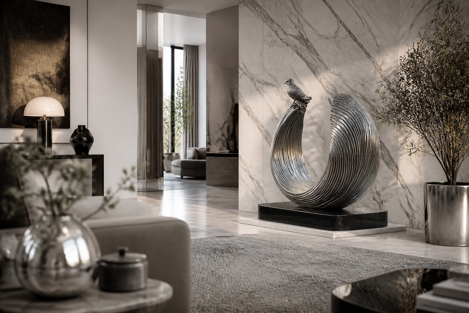 Espiga — Bronze on Nero Marquina marble sculpture by 1-OPH