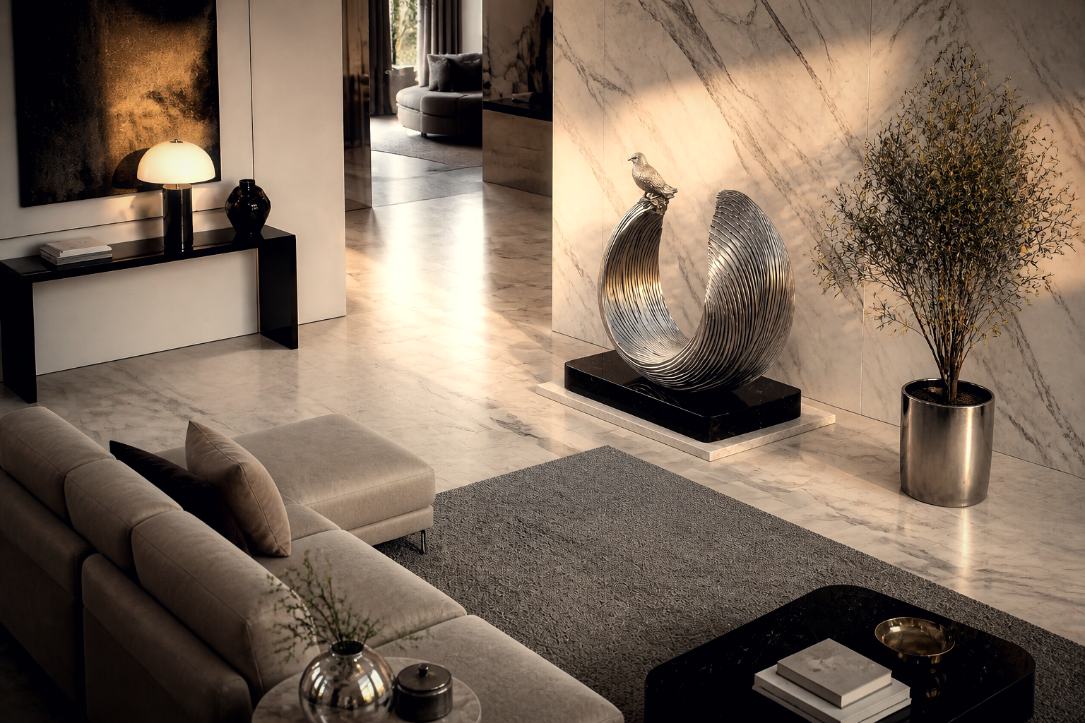 Espiga — Bronze on Nero Marquina marble sculpture by 1-OPH