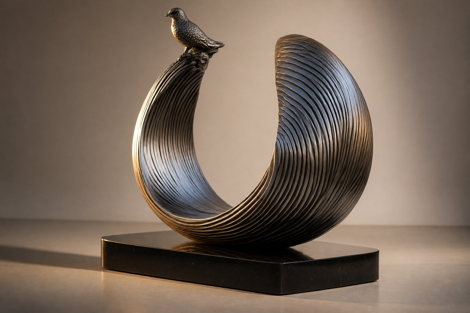 Espiga — Bronze on Nero Marquina marble sculpture by 1-OPH