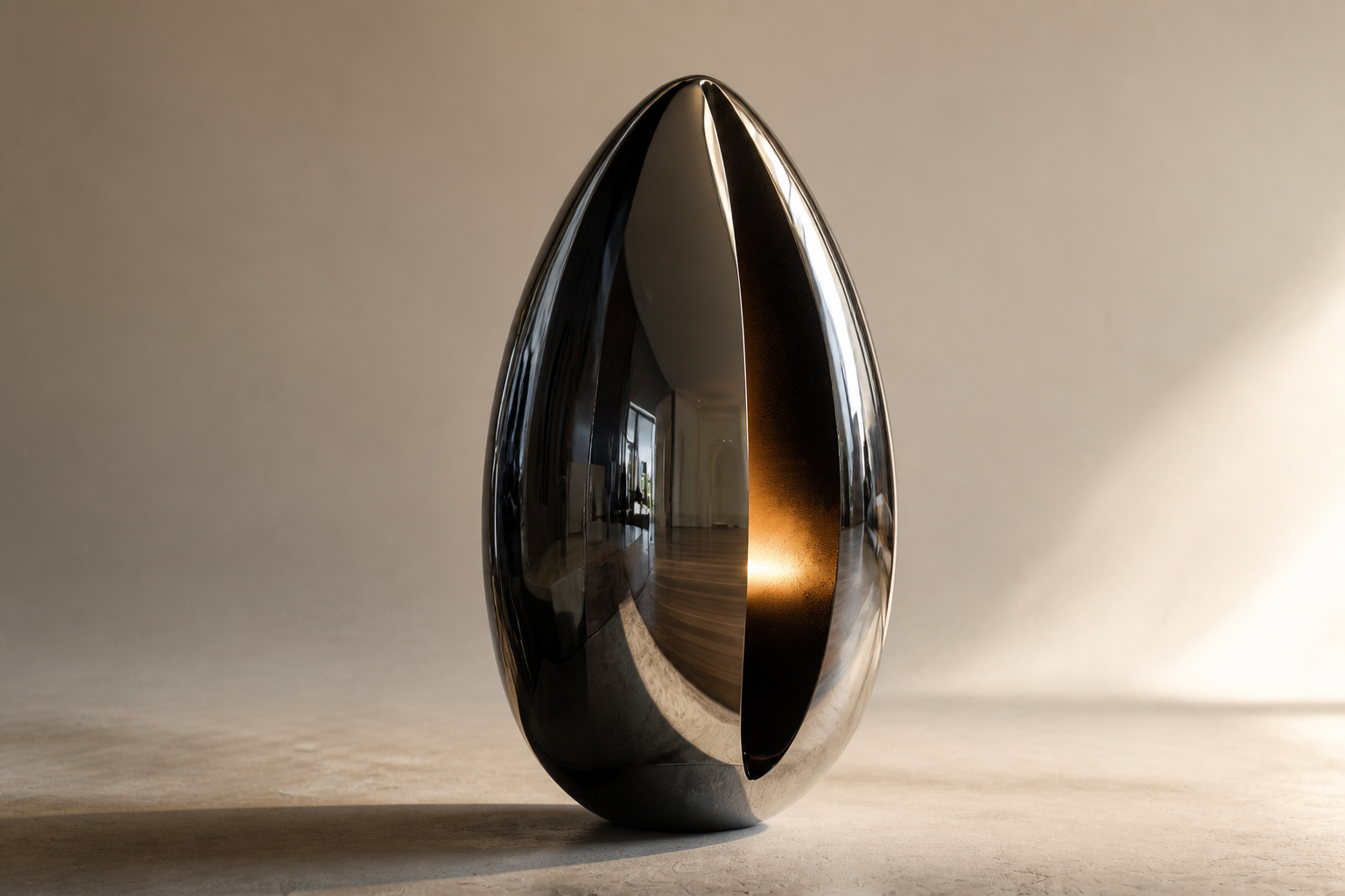 Aladfar — Black-chromed steel sculpture by 1-OPH
