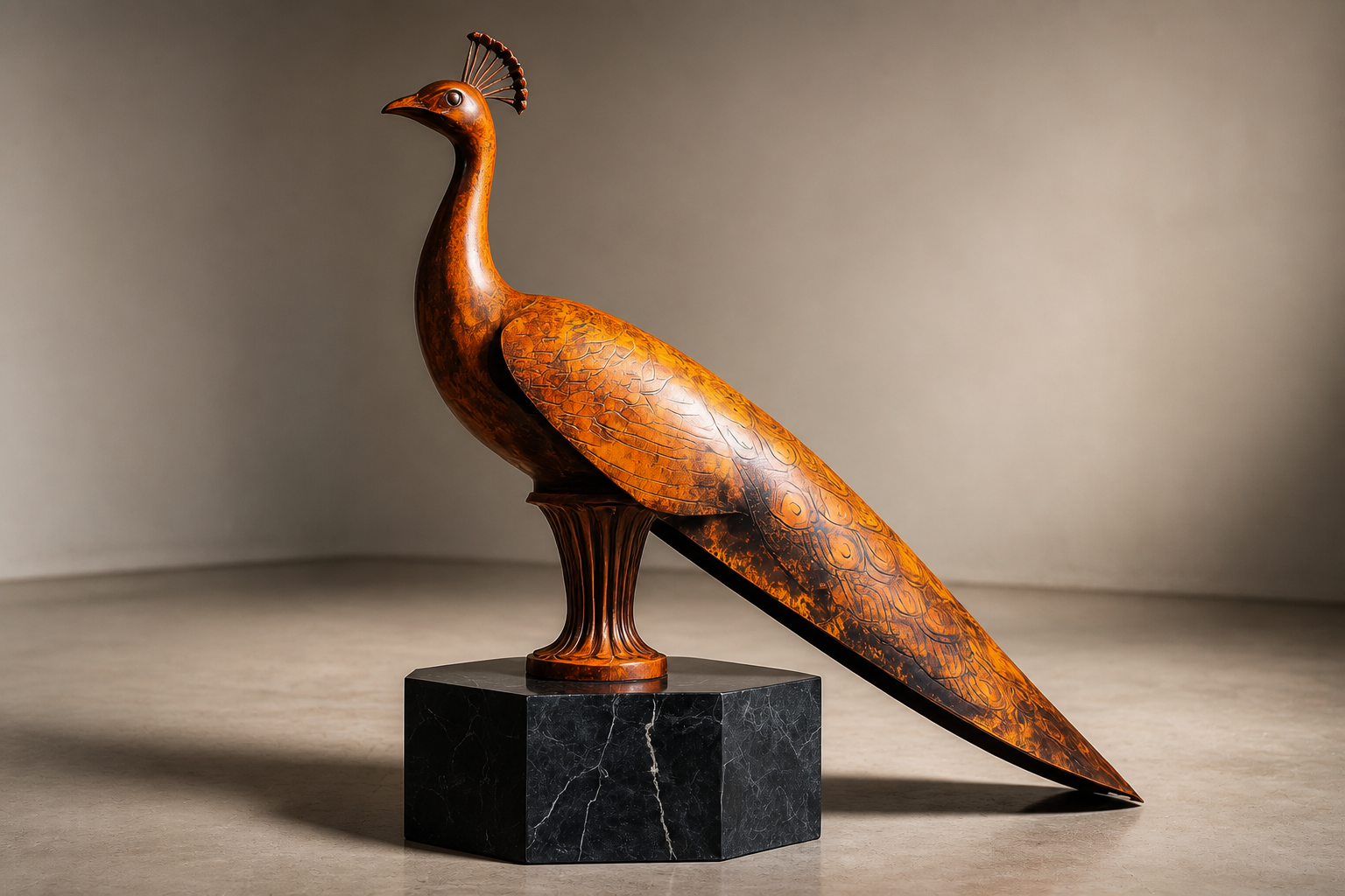 Junco — Copper on Nero Marquina marble sculpture by 1-OPH