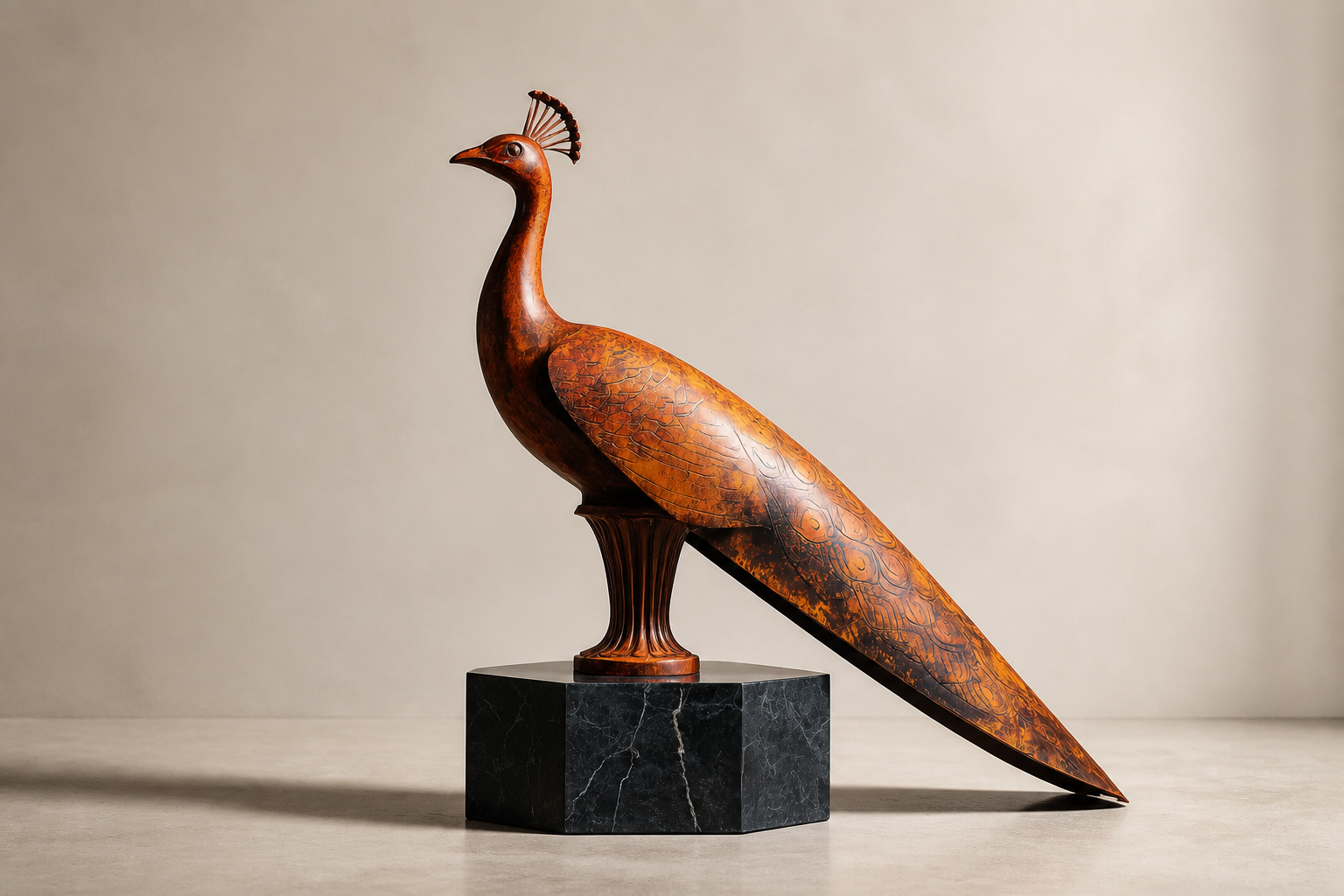 Junco — Copper on Nero Marquina marble sculpture by 1-OPH