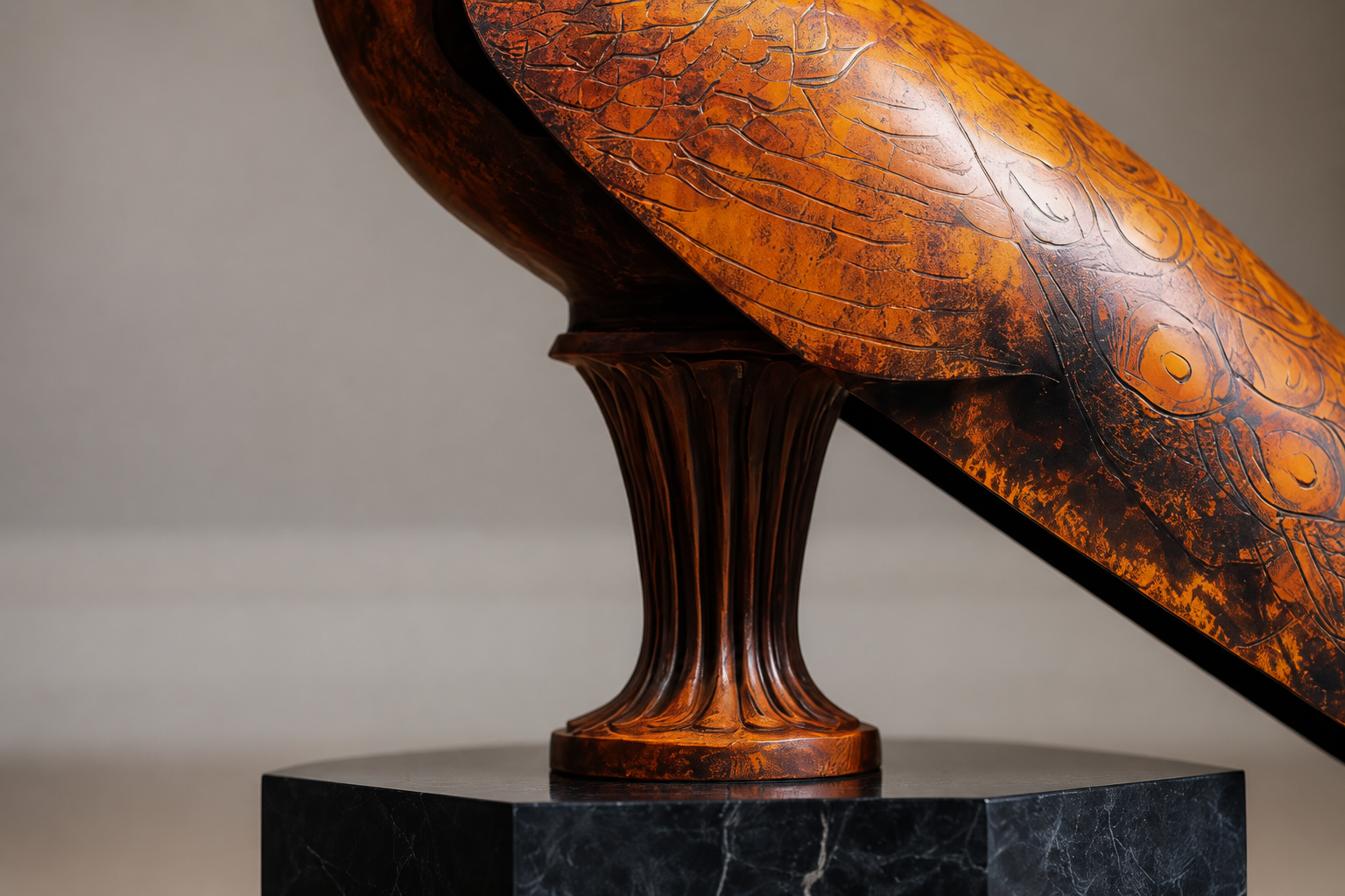 Junco — Copper on Nero Marquina marble sculpture by 1-OPH