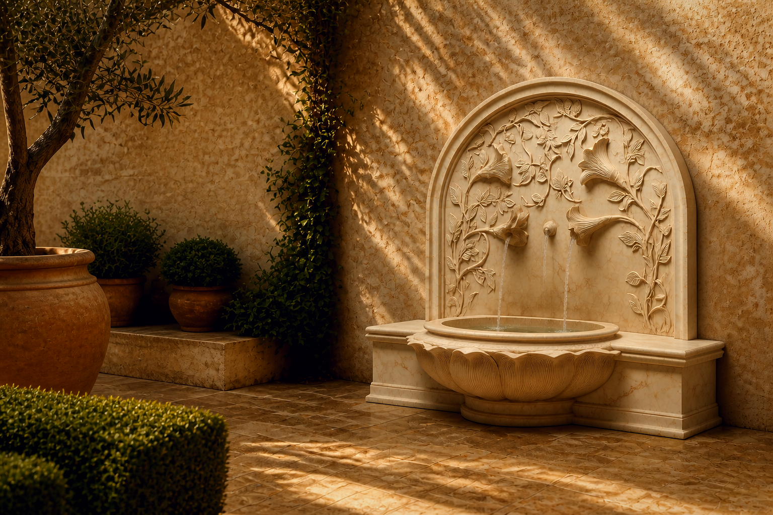 Halara — limestone wall fountain by 1-OPH